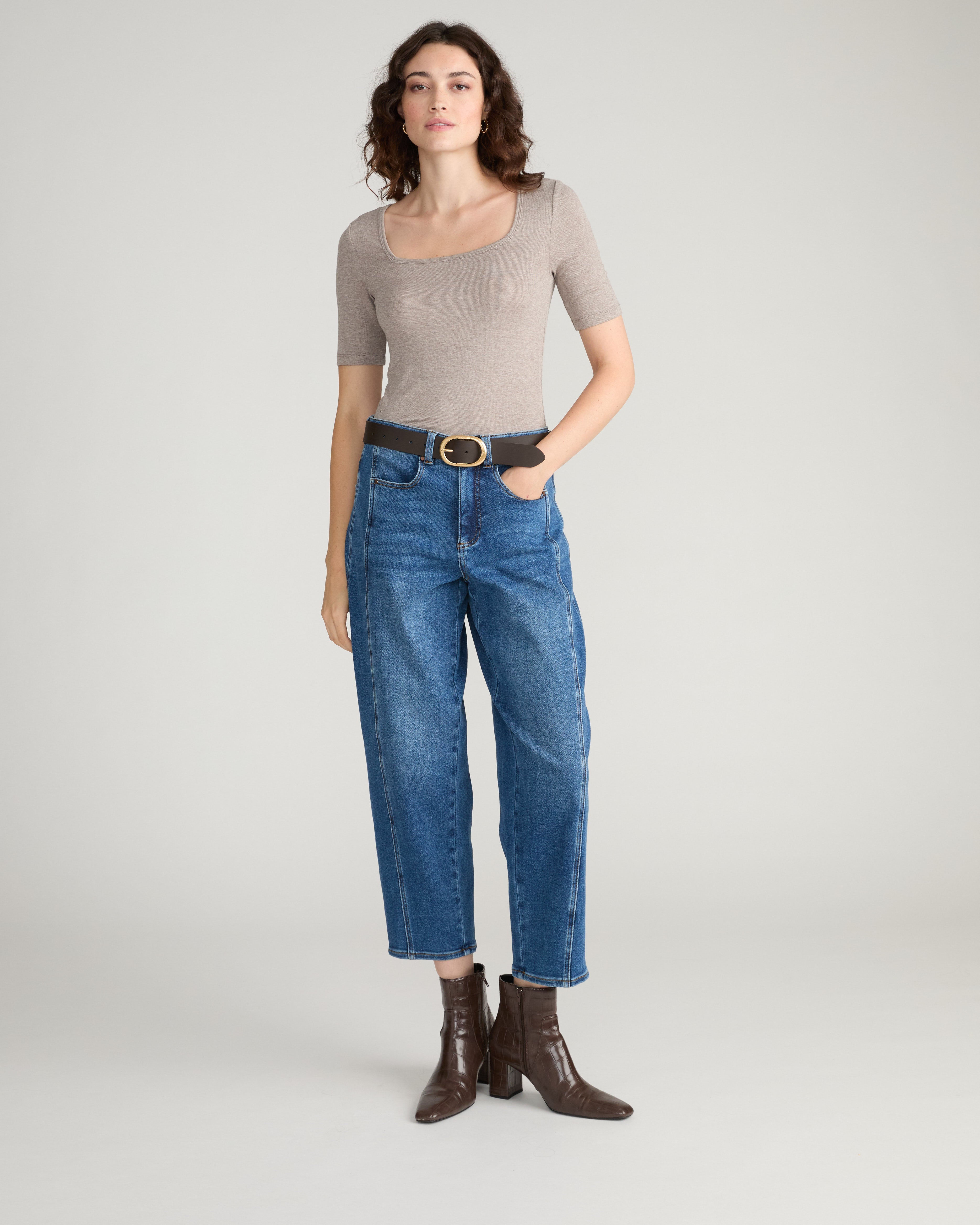 Cloud Rib Short Sleeve Square Neck Tee - Almond Dust