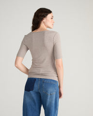 Cloud Rib Short Sleeve Square Neck Tee - Almond Dust