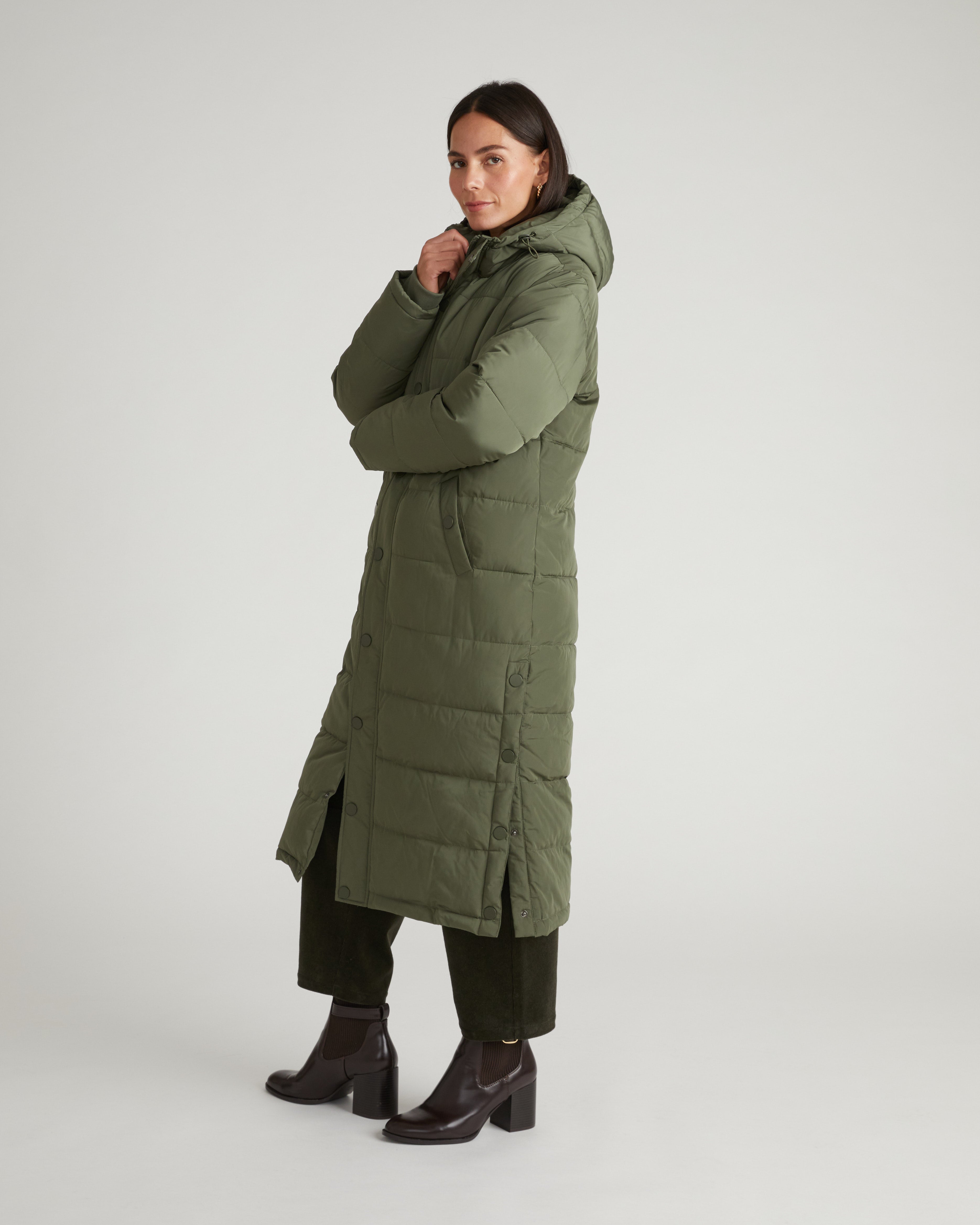 Everest Long Hooded Puffer 2 - Hiking Green