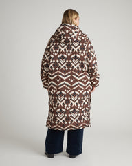 Everest Long Hooded Puffer 2 - Chocolate Ikat Print