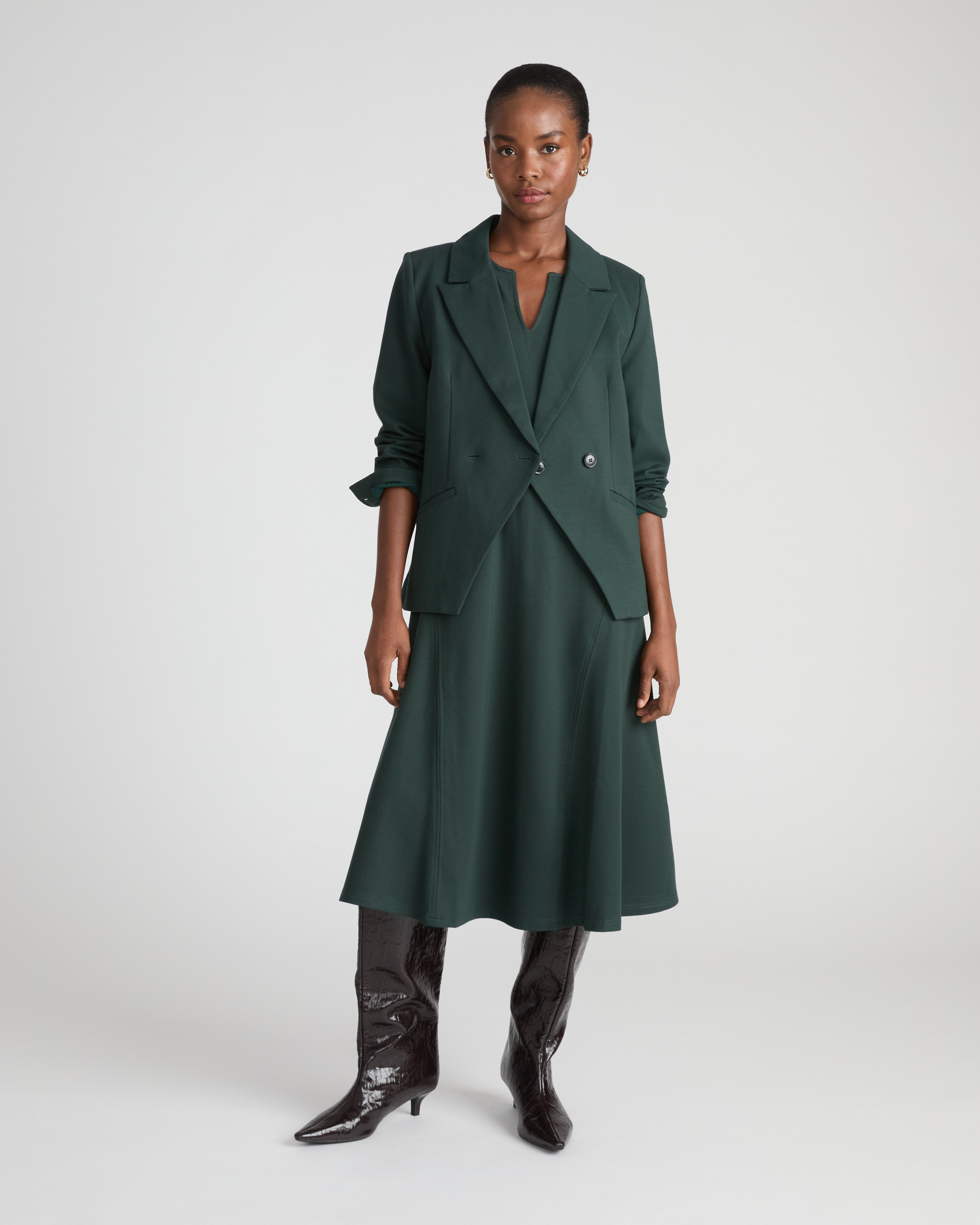Bianca Double Breasted Ponte Blazer - Green Gemstone