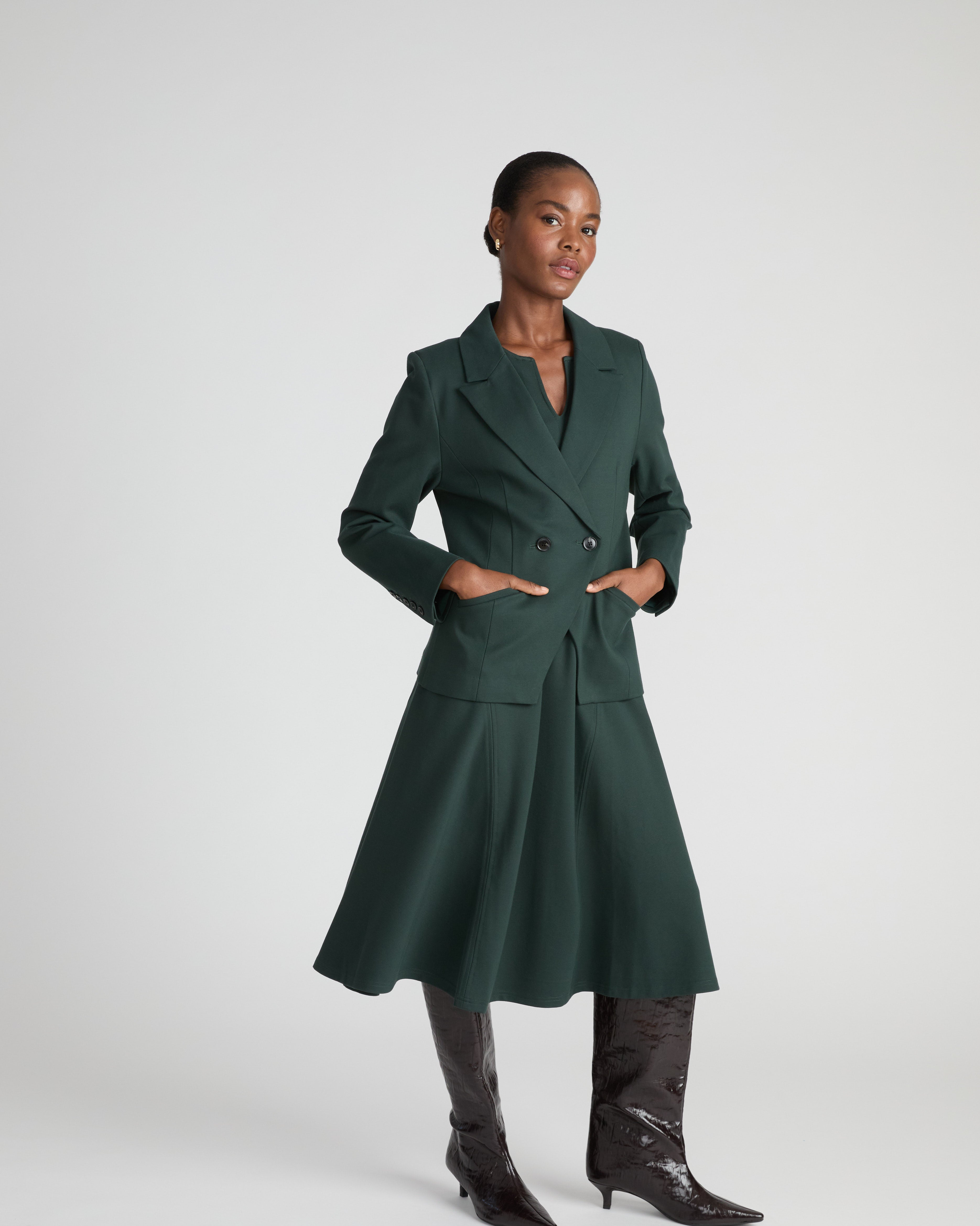 Bianca Double Breasted Ponte Blazer - Green Gemstone