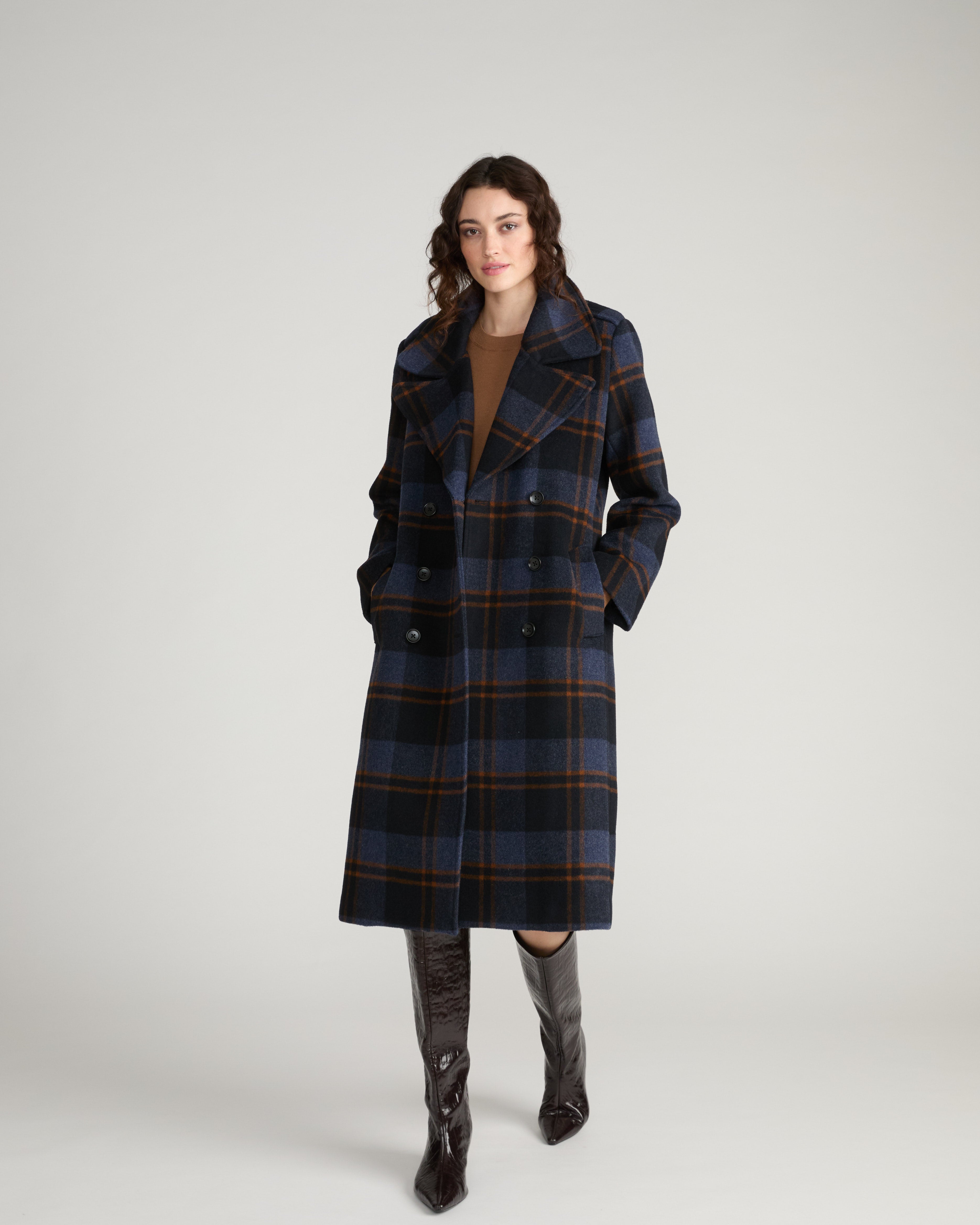 Callaghan Wool Blend Coat - Indigo Plaid