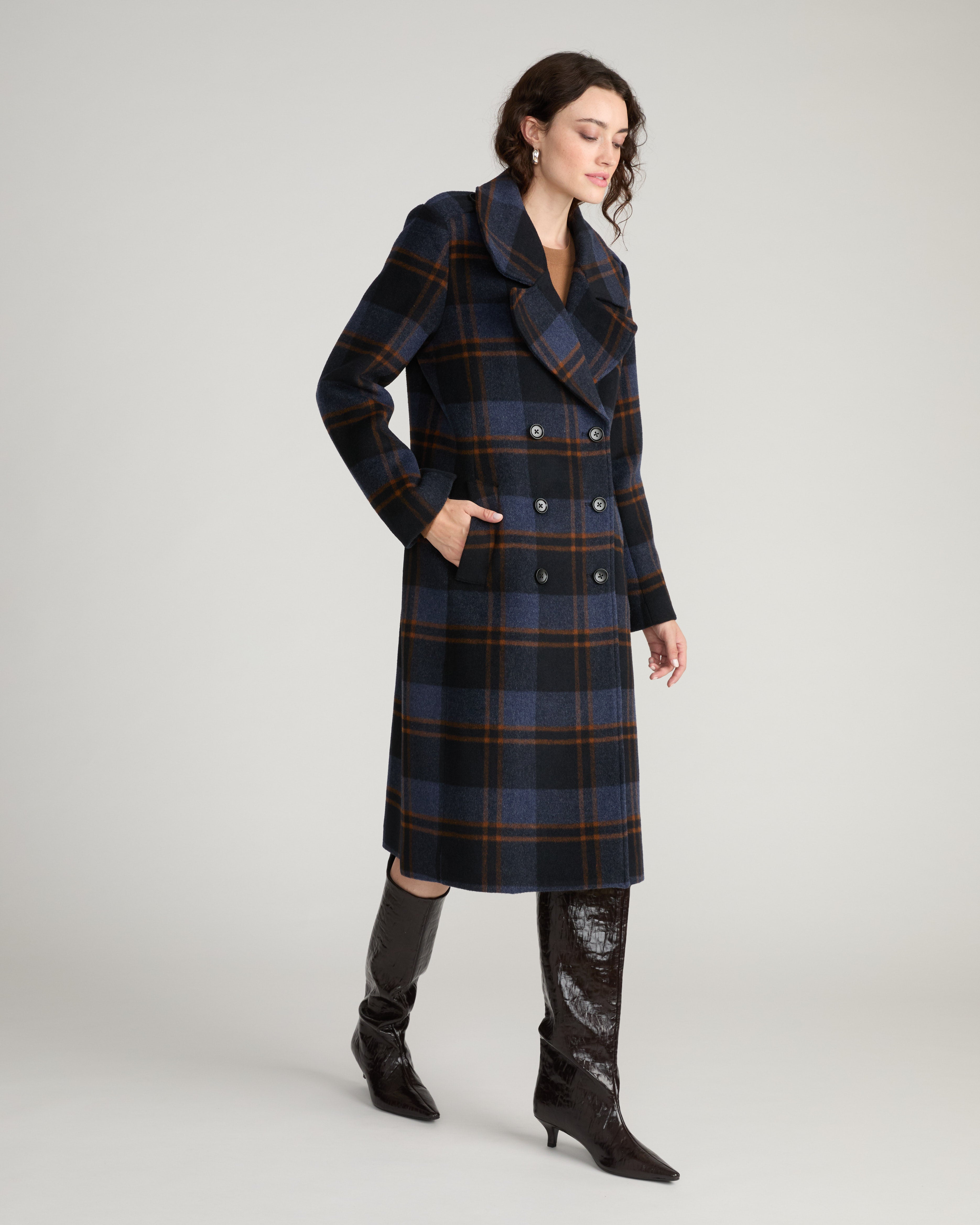 Callaghan Wool Blend Coat - Indigo Plaid