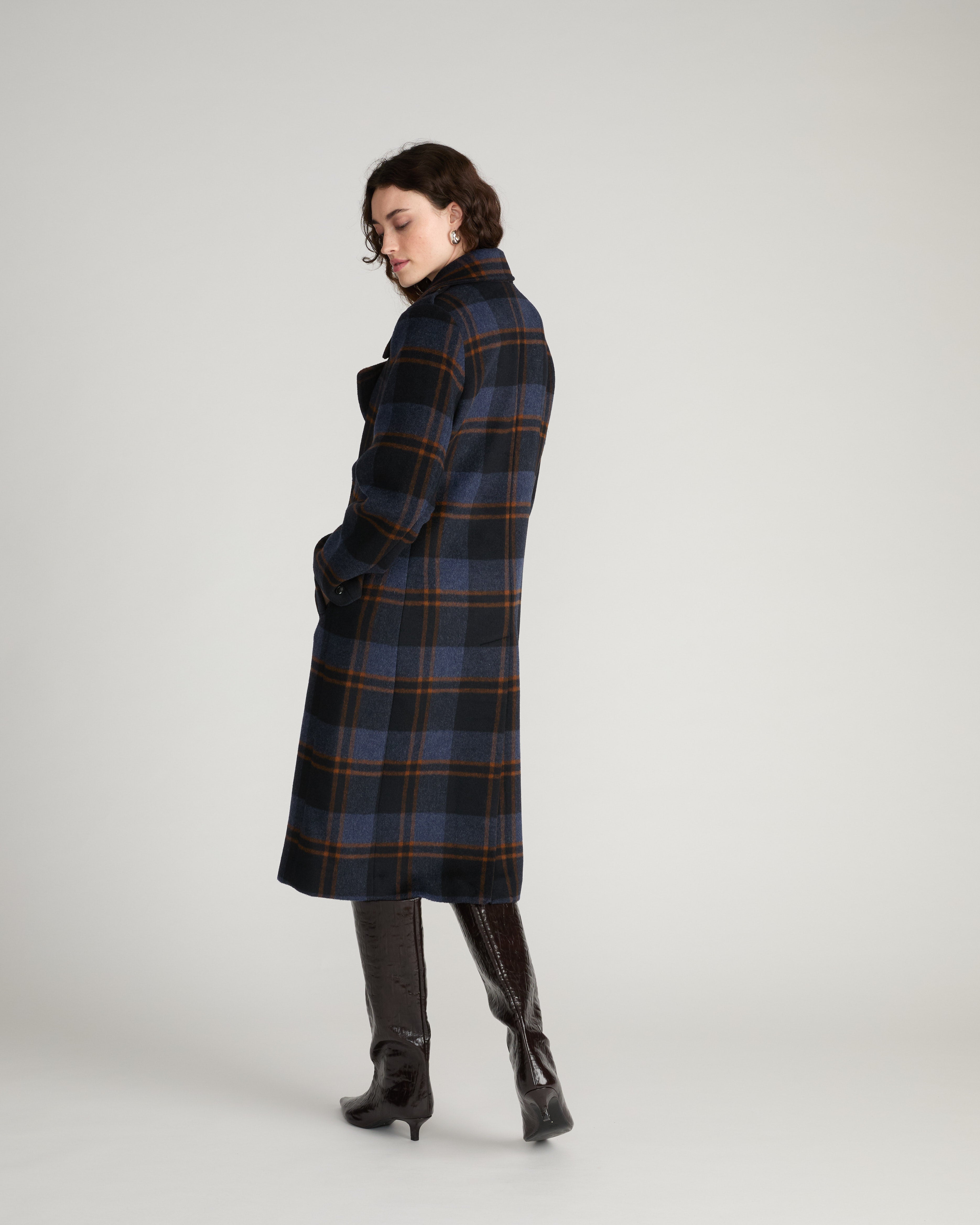 Callaghan Wool Blend Coat - Indigo Plaid
