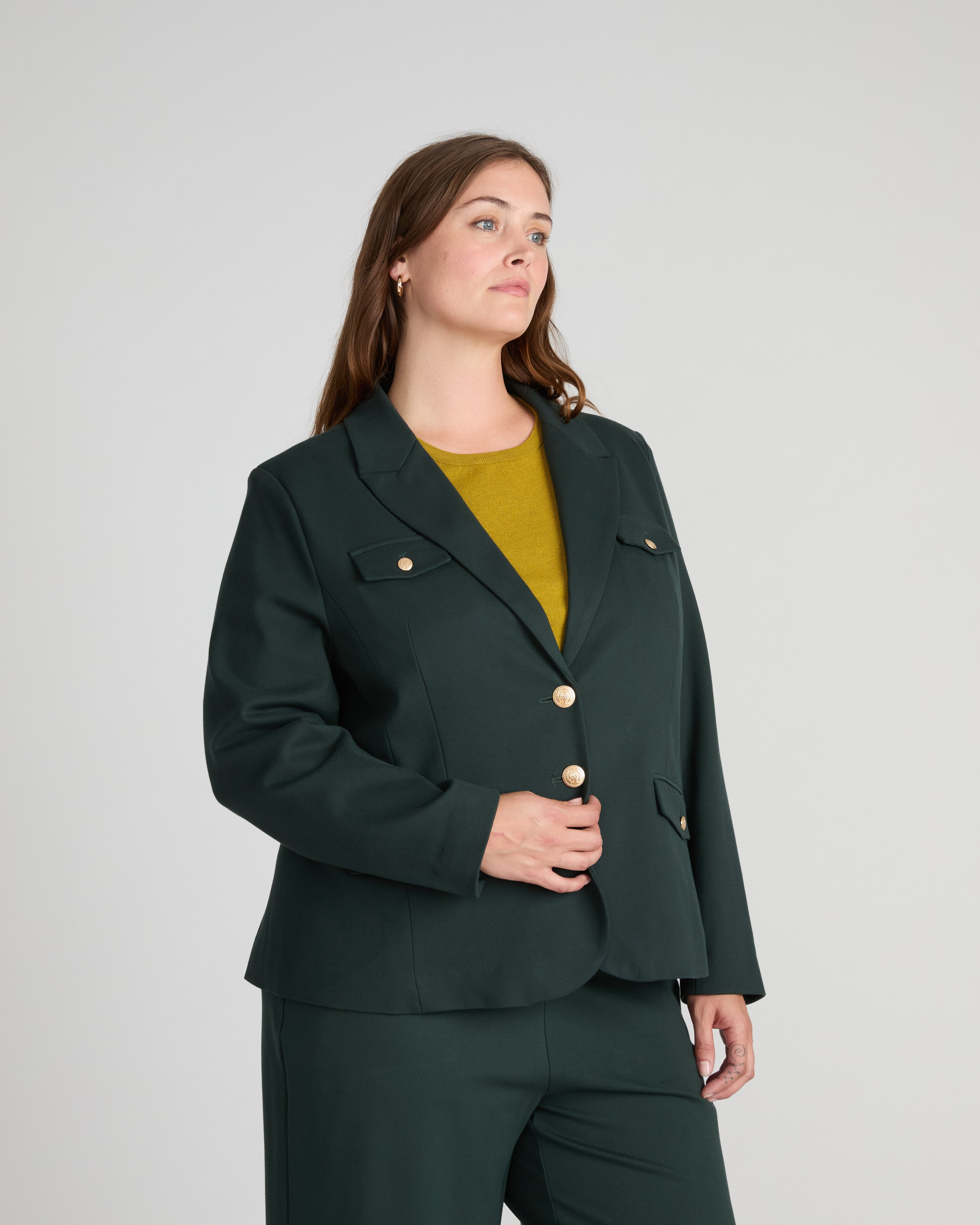 4 Pocket Ponte Blazer - Green Gemstone with Gold Buttons