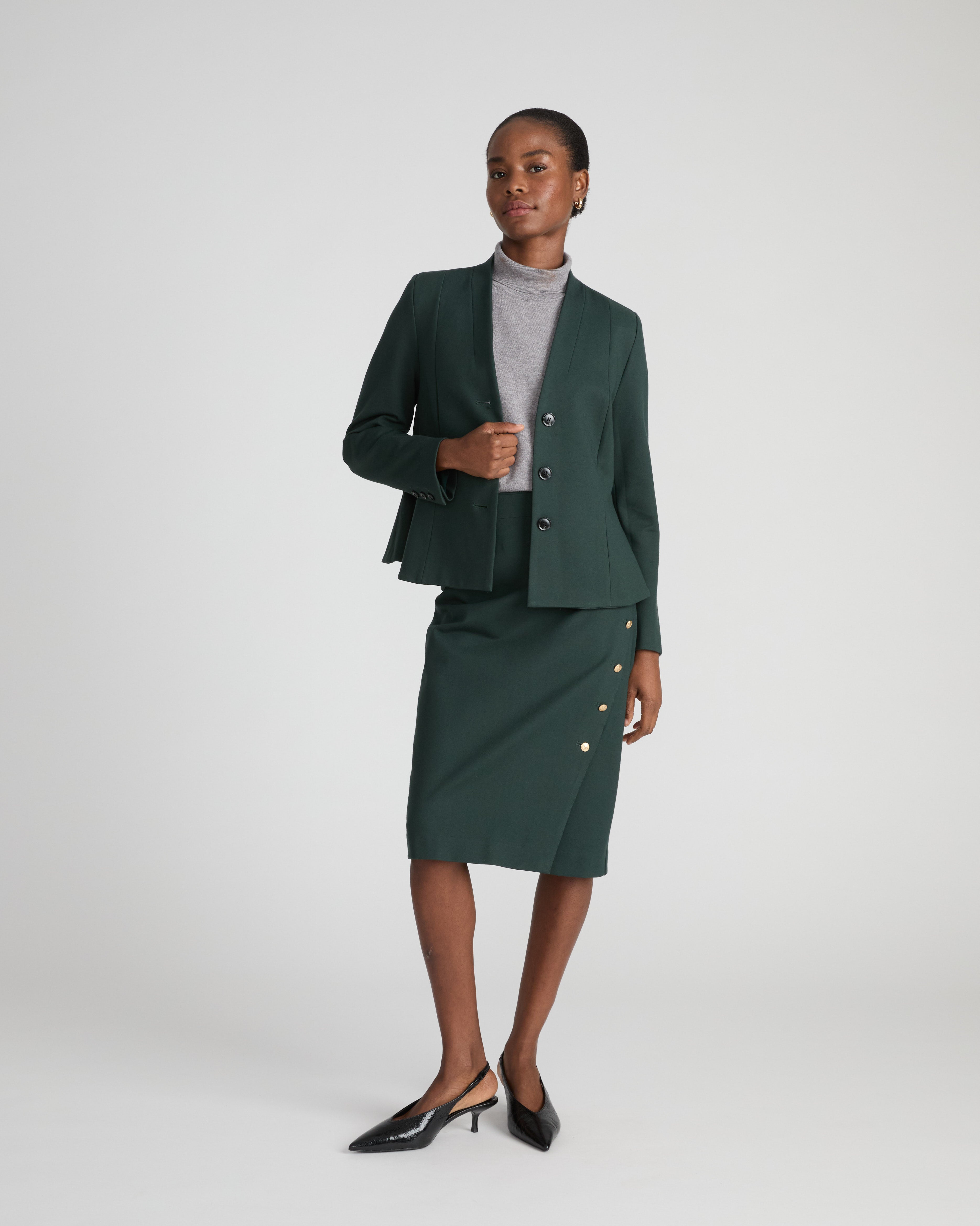 Anya Ponte Skirt - Green Gemstone with Gold Buttons