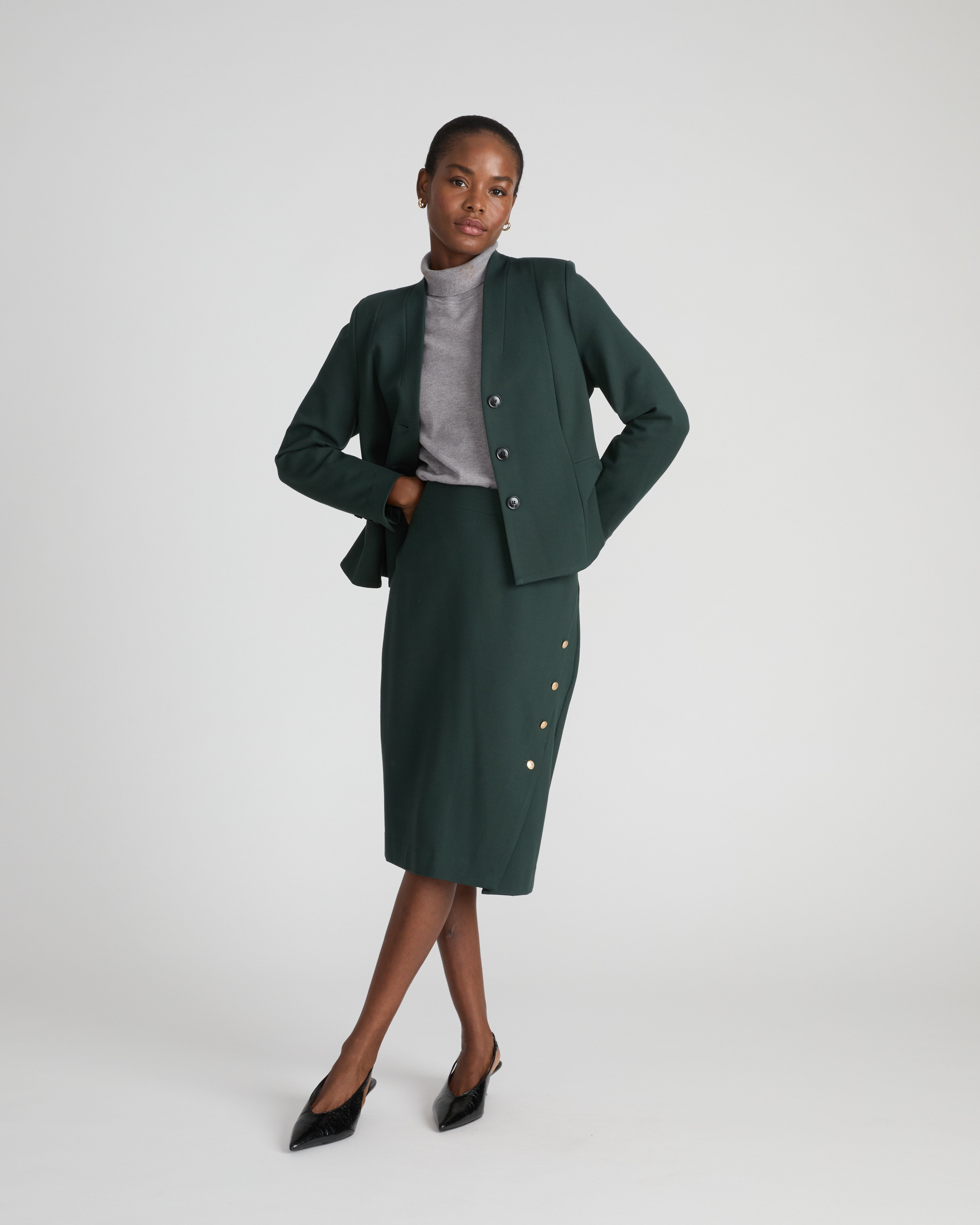 Anya Ponte Skirt - Green Gemstone with Gold Buttons