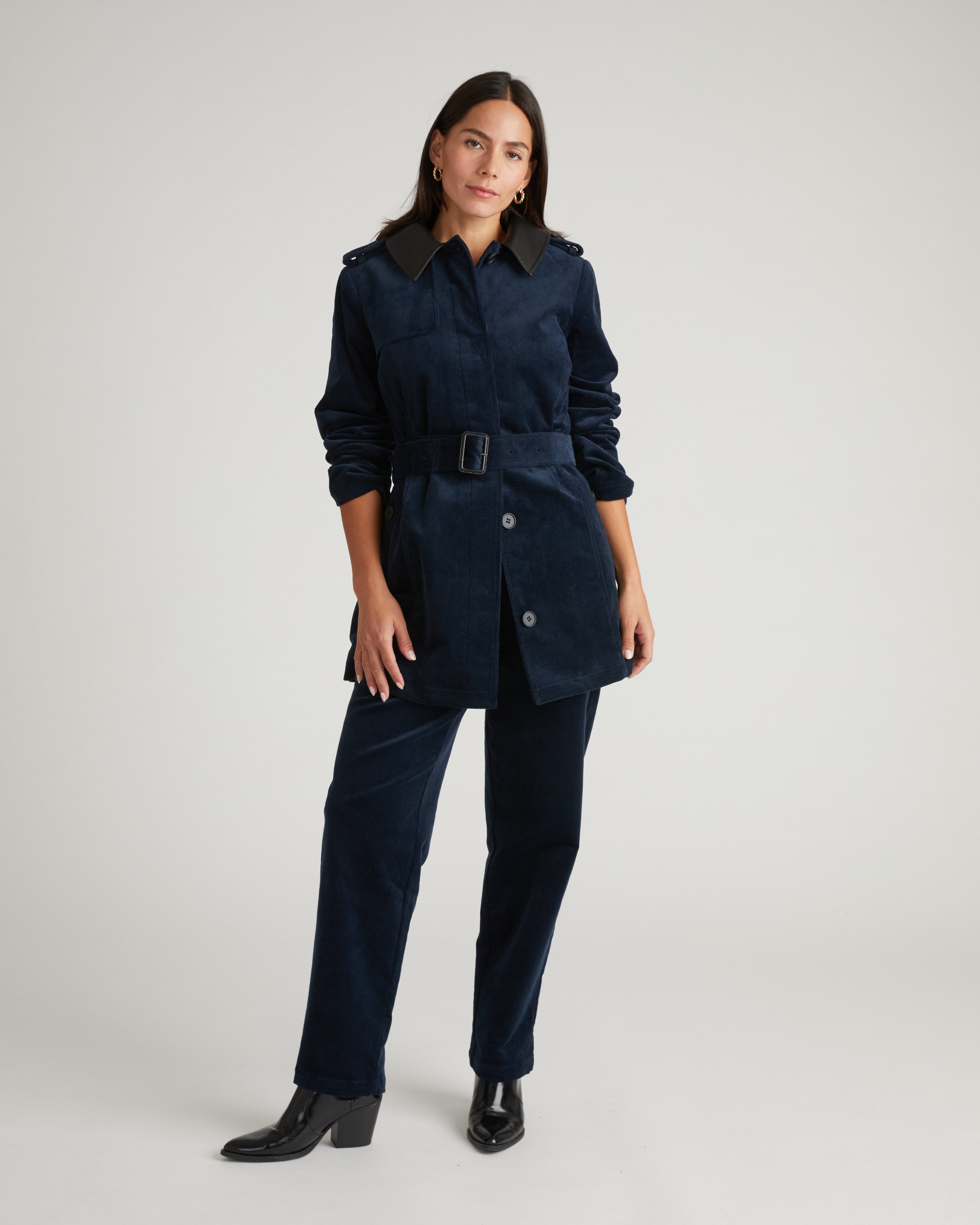 Cortland Stretch Corduroy Trench Coat - Navy at Night