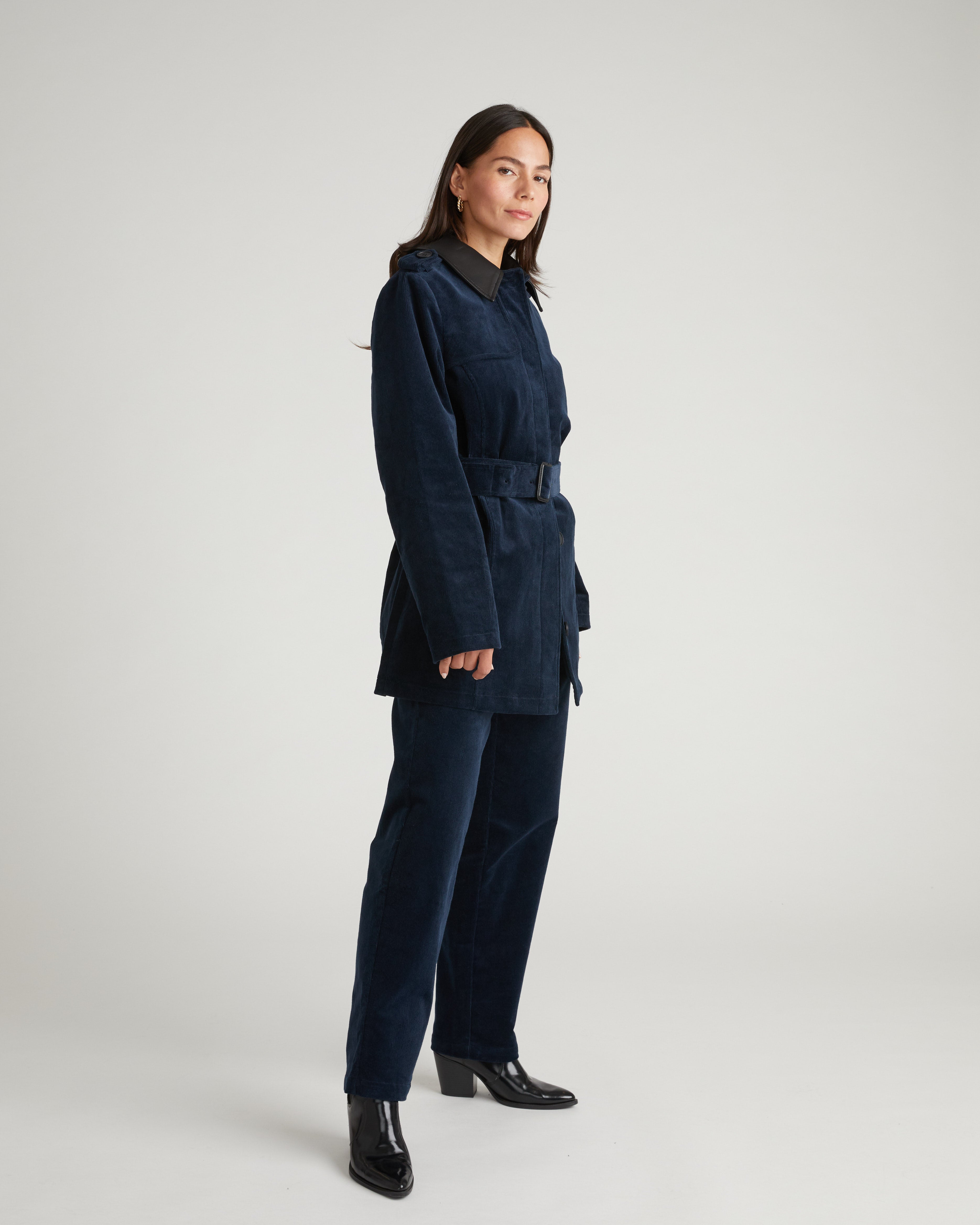 Cortland Stretch Corduroy Trench Coat - Navy at Night
