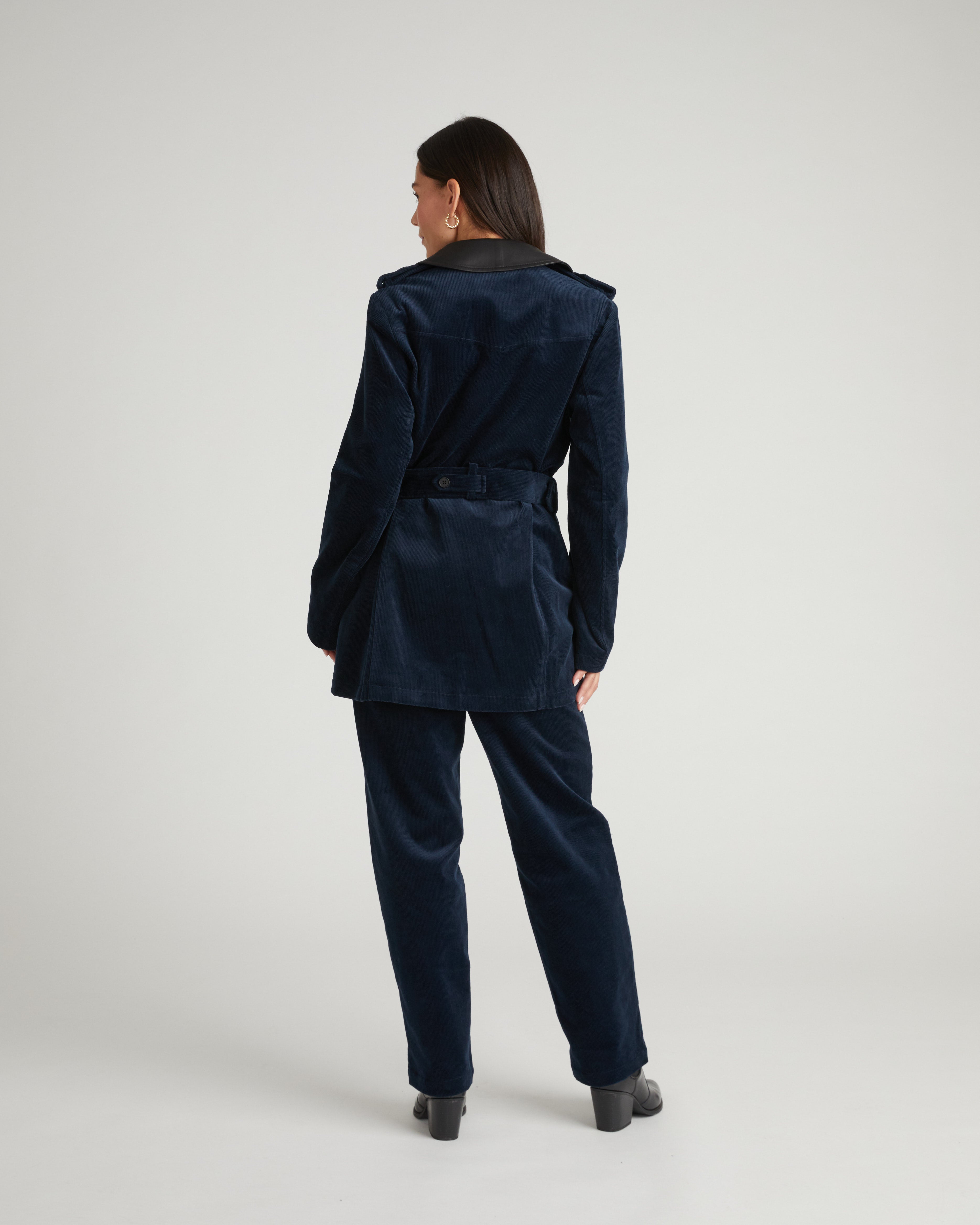 Cortland Stretch Corduroy Trench Coat - Navy at Night