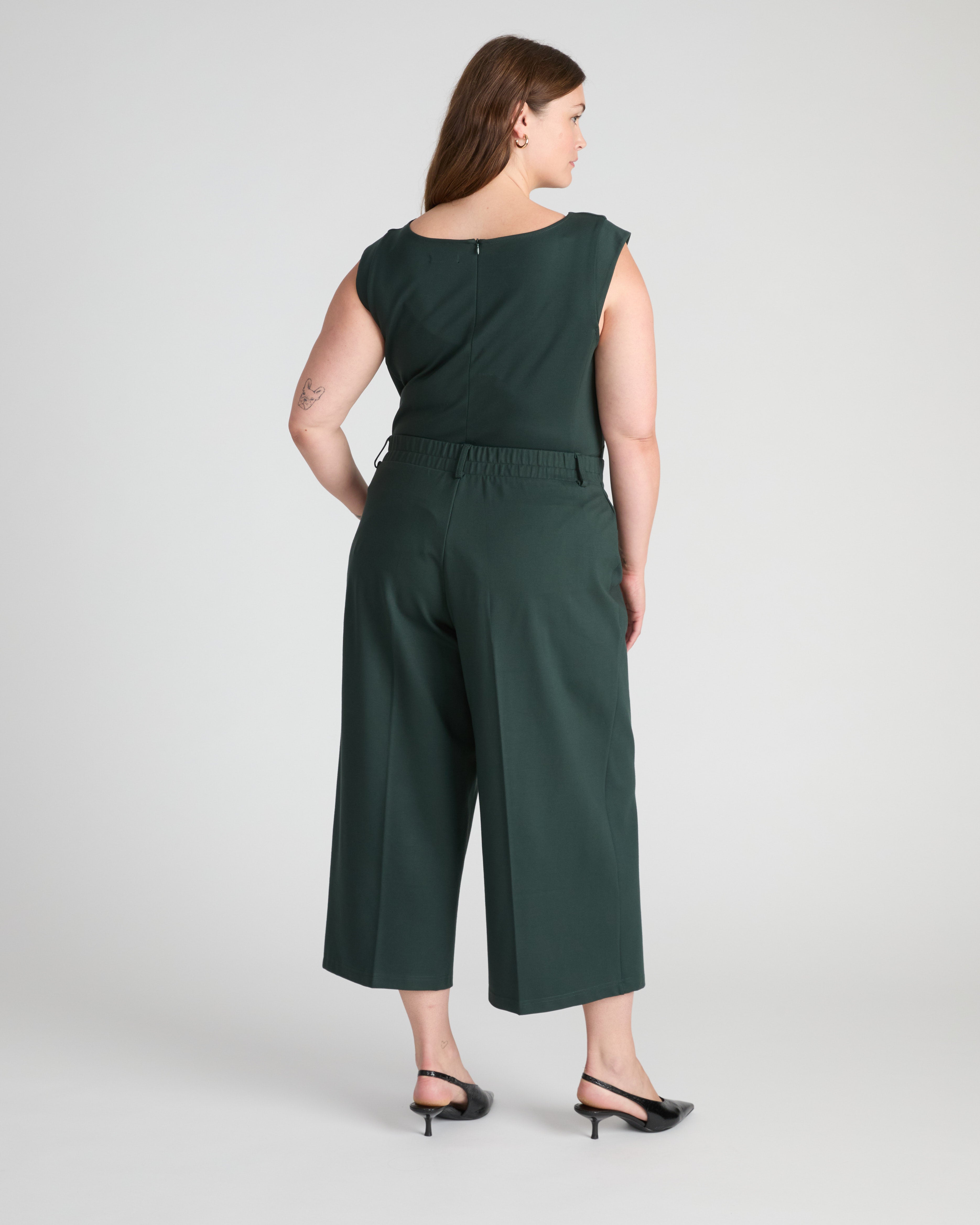 Cropped Wide Leg Ponte Pants - Green Gemstone