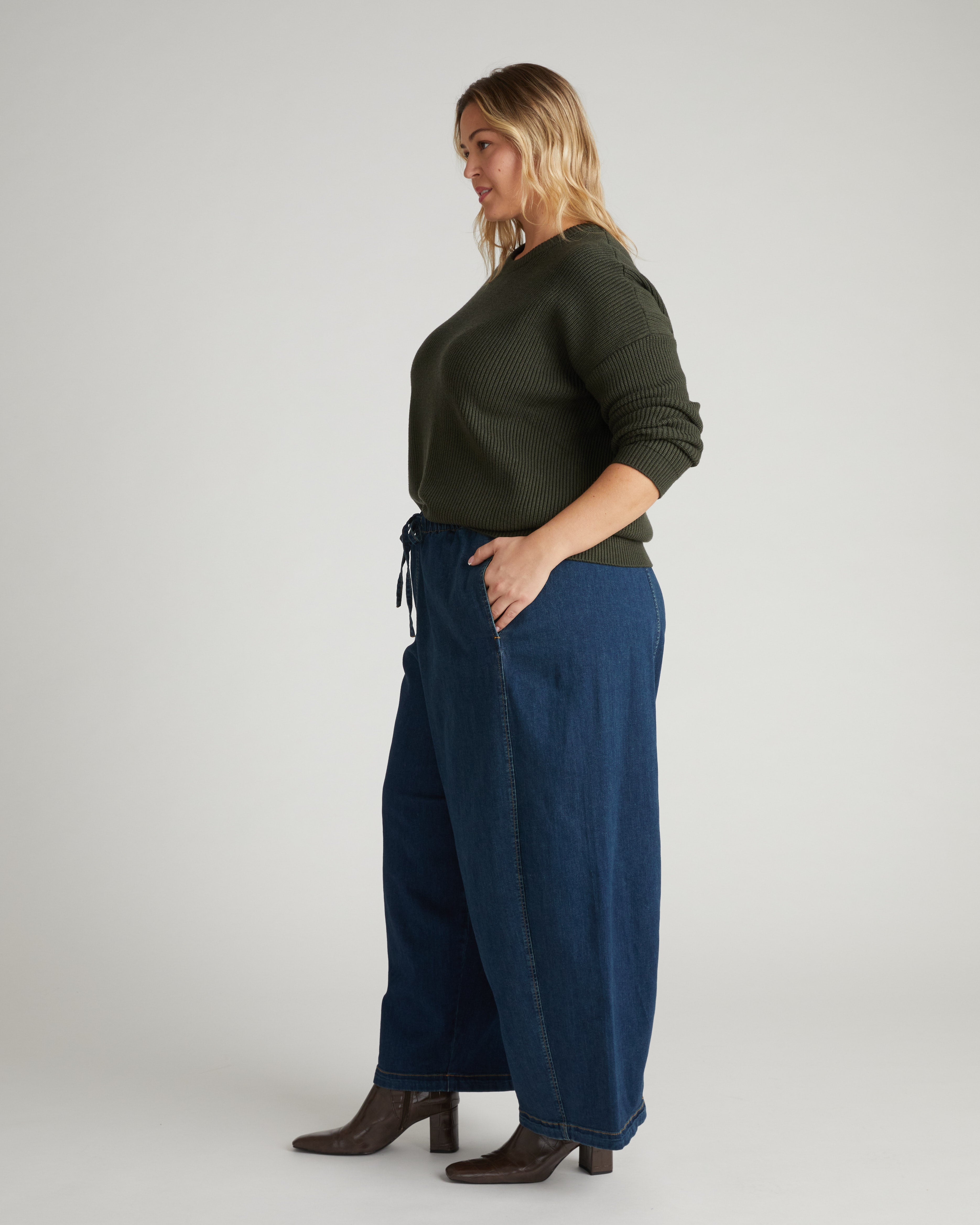 ComfortDenim Drawstring Balloon Jeans - Steel Blue Wash