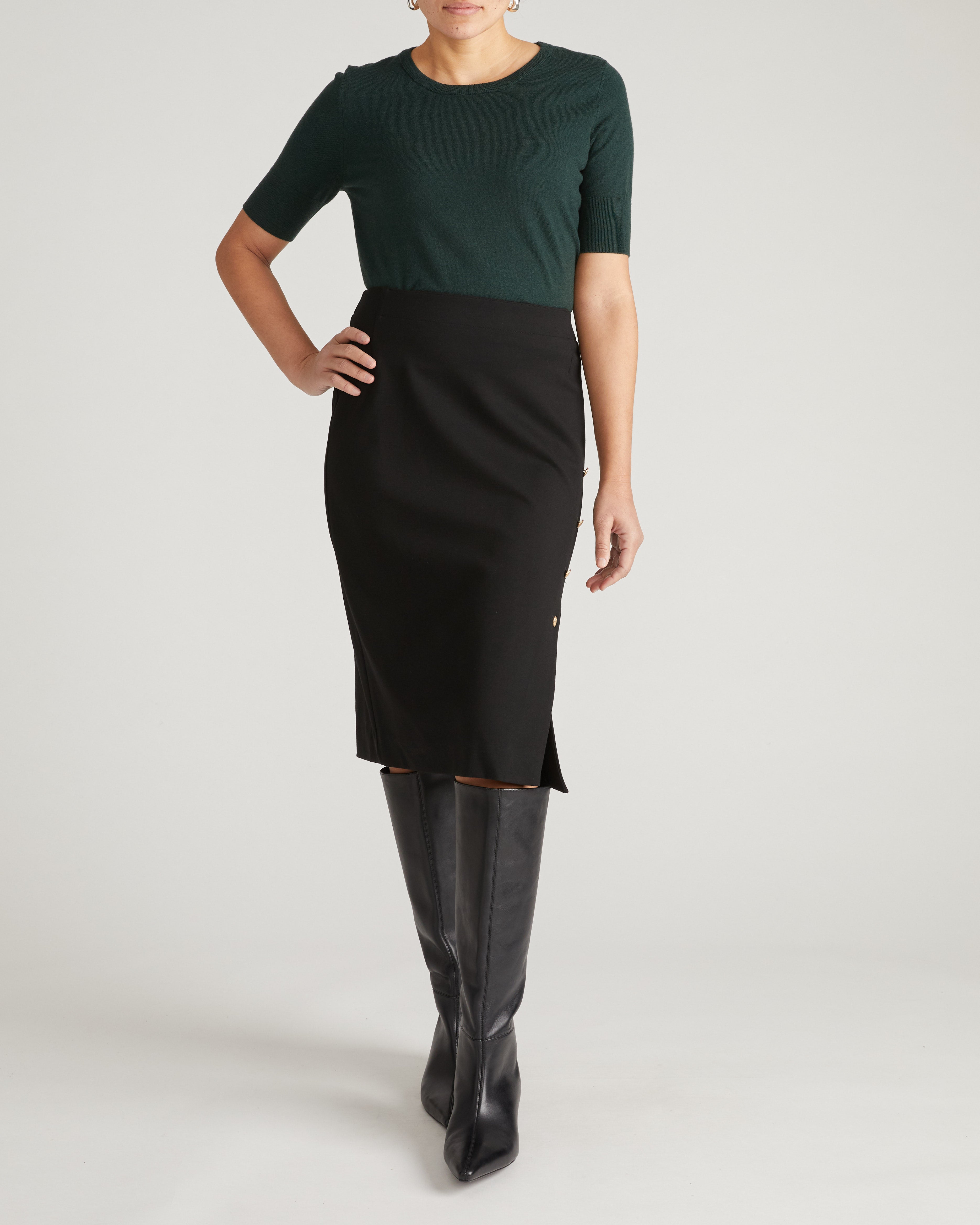 Anya Uniform Ponte Skirt - Black with Gold Buttons