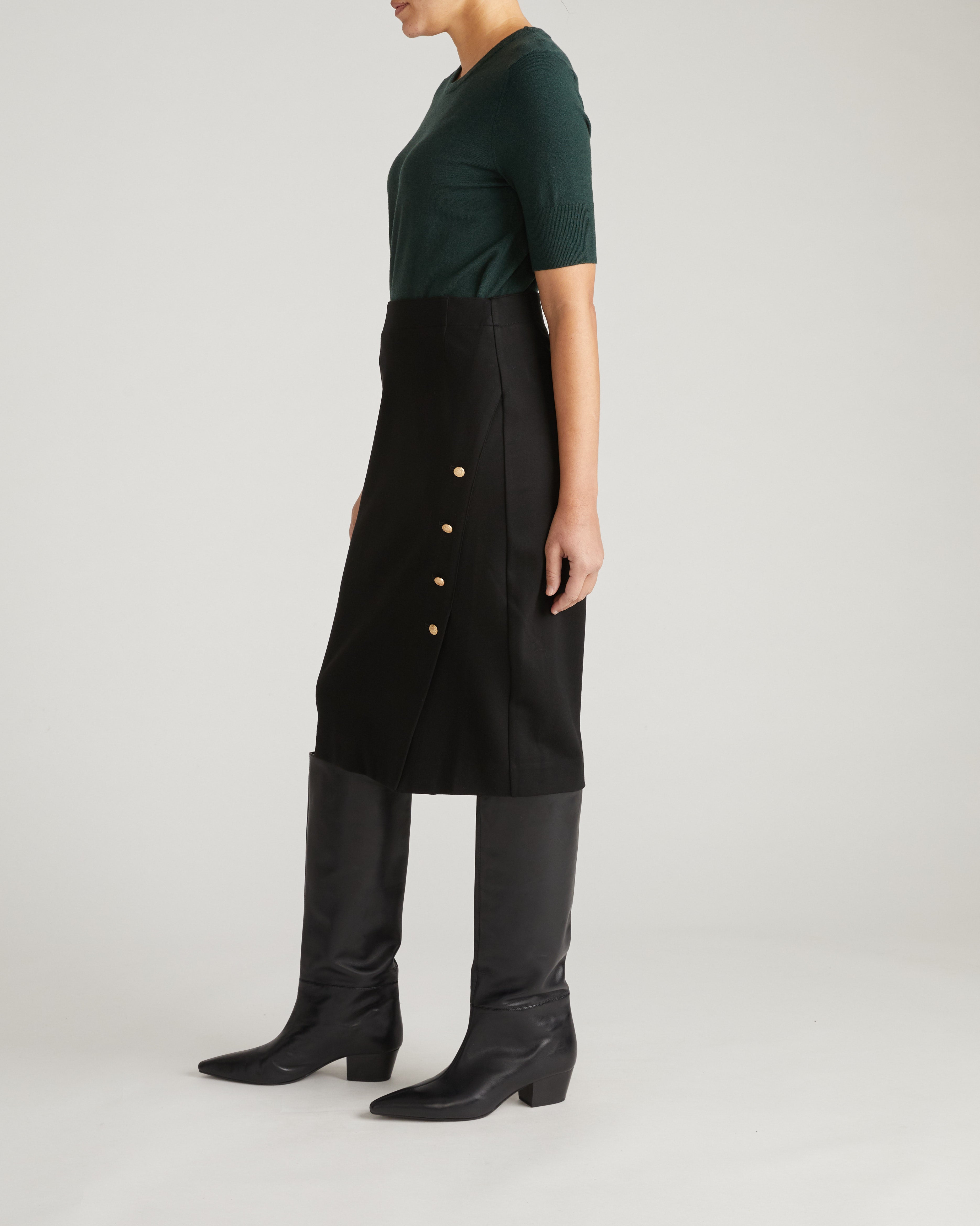 Anya Uniform Ponte Skirt - Black with Gold Buttons