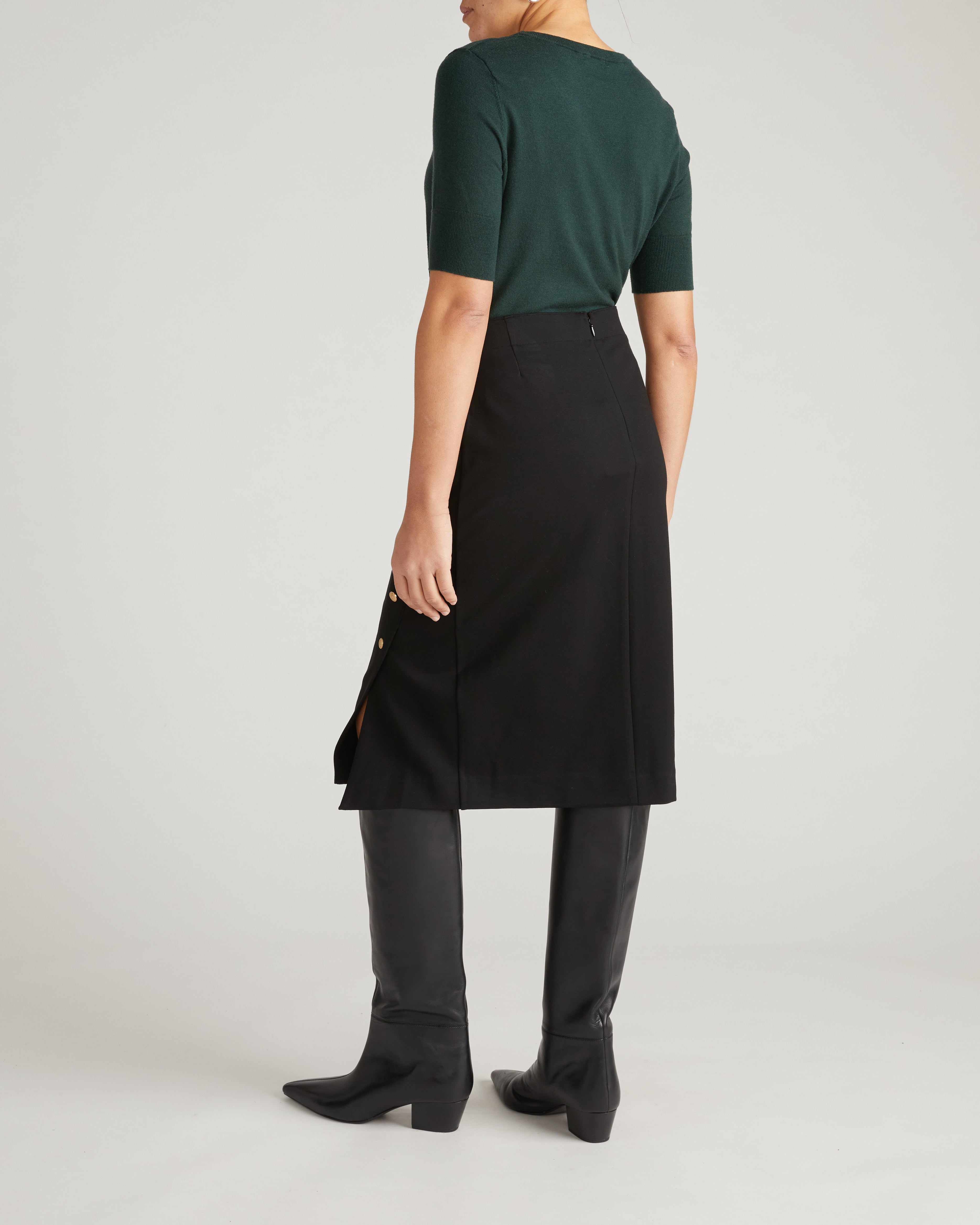 Anya Uniform Ponte Skirt - Black with Gold Buttons