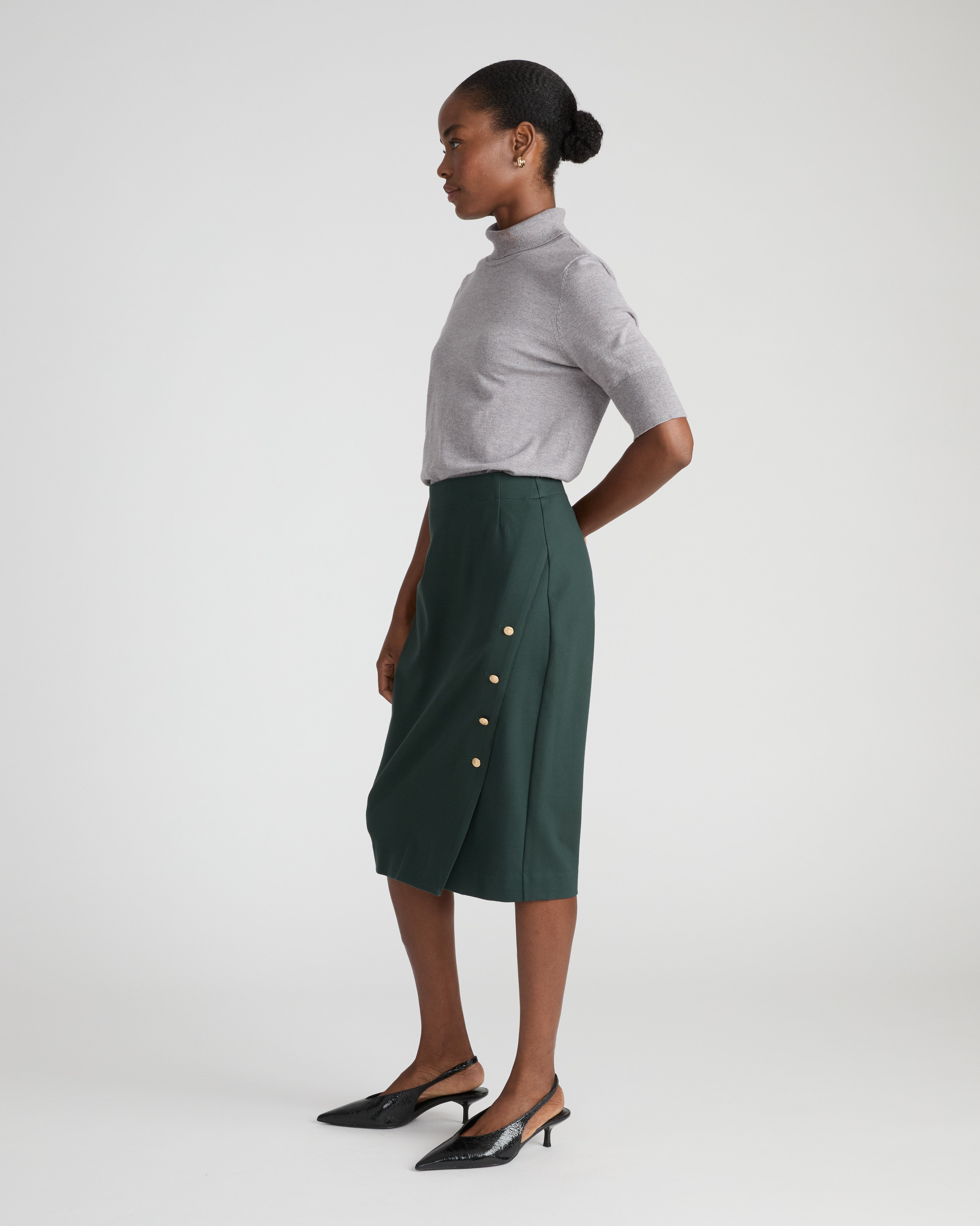 Anya Ponte Skirt - Green Gemstone with Gold Buttons