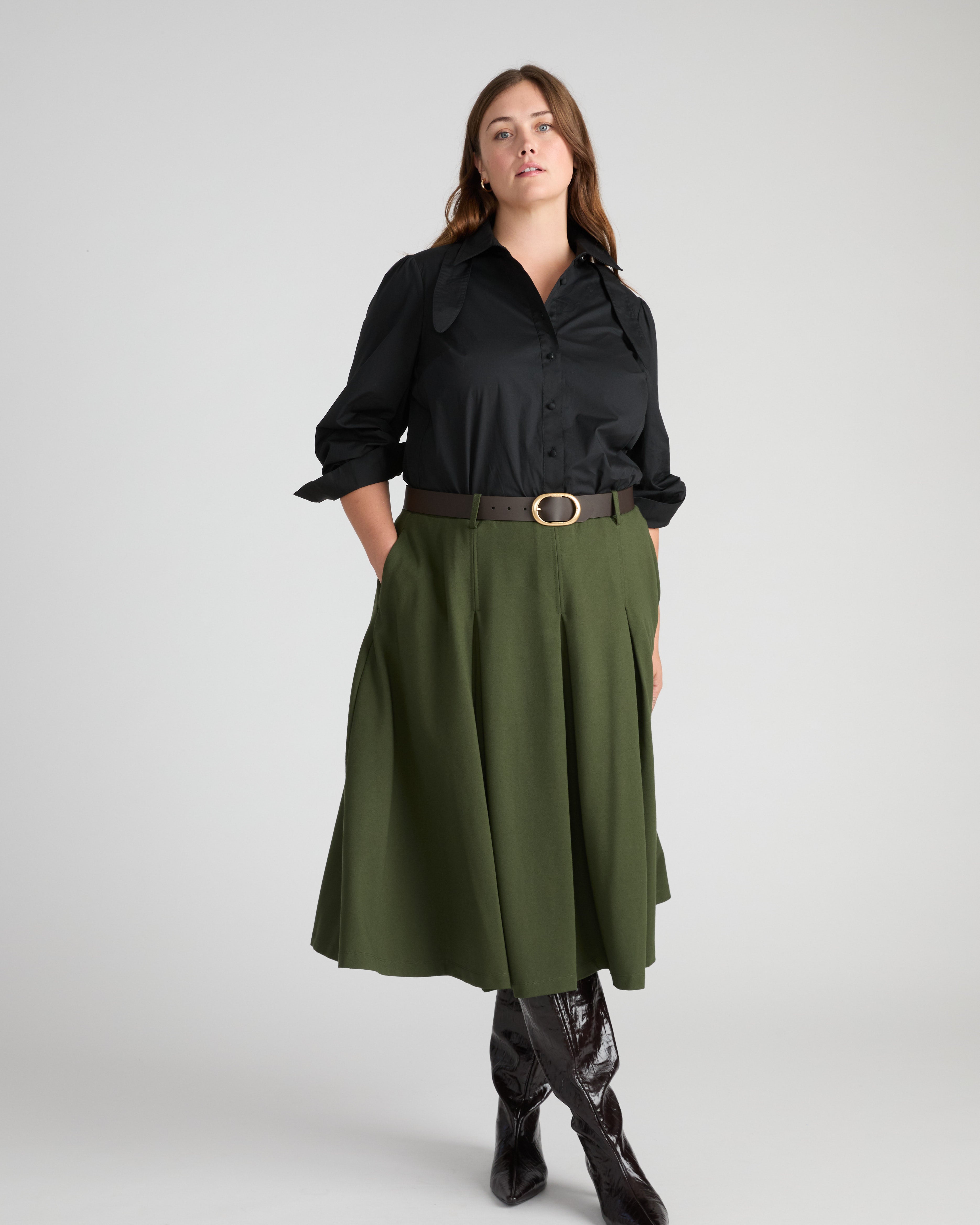 Aleya Pleated Ponte Skirt - Kombu Green