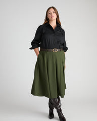 Aleya Pleated Ponte Skirt - Kombu Green