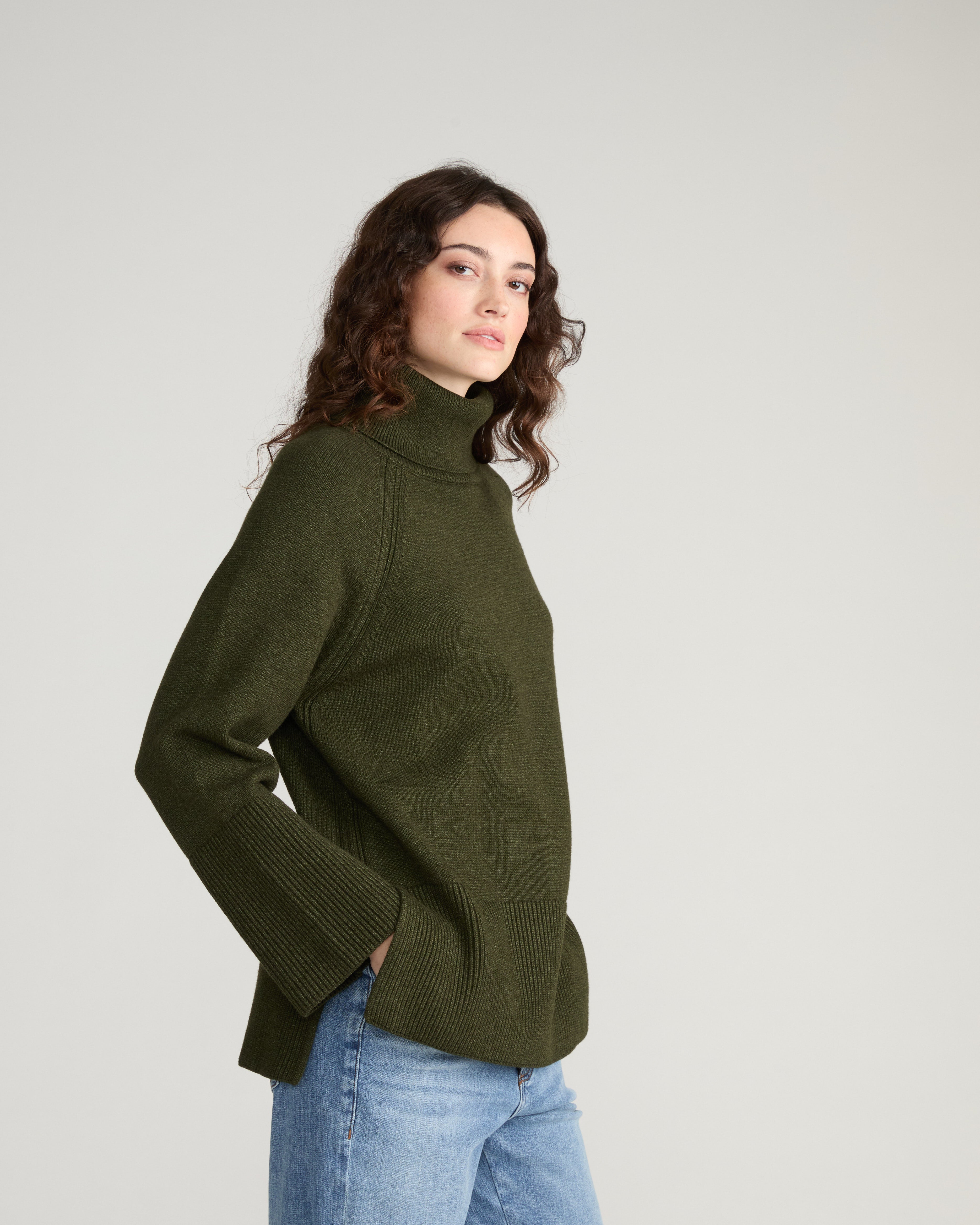 Better-Than-Wool Oversize Turtleneck Sweater - Deep Moss