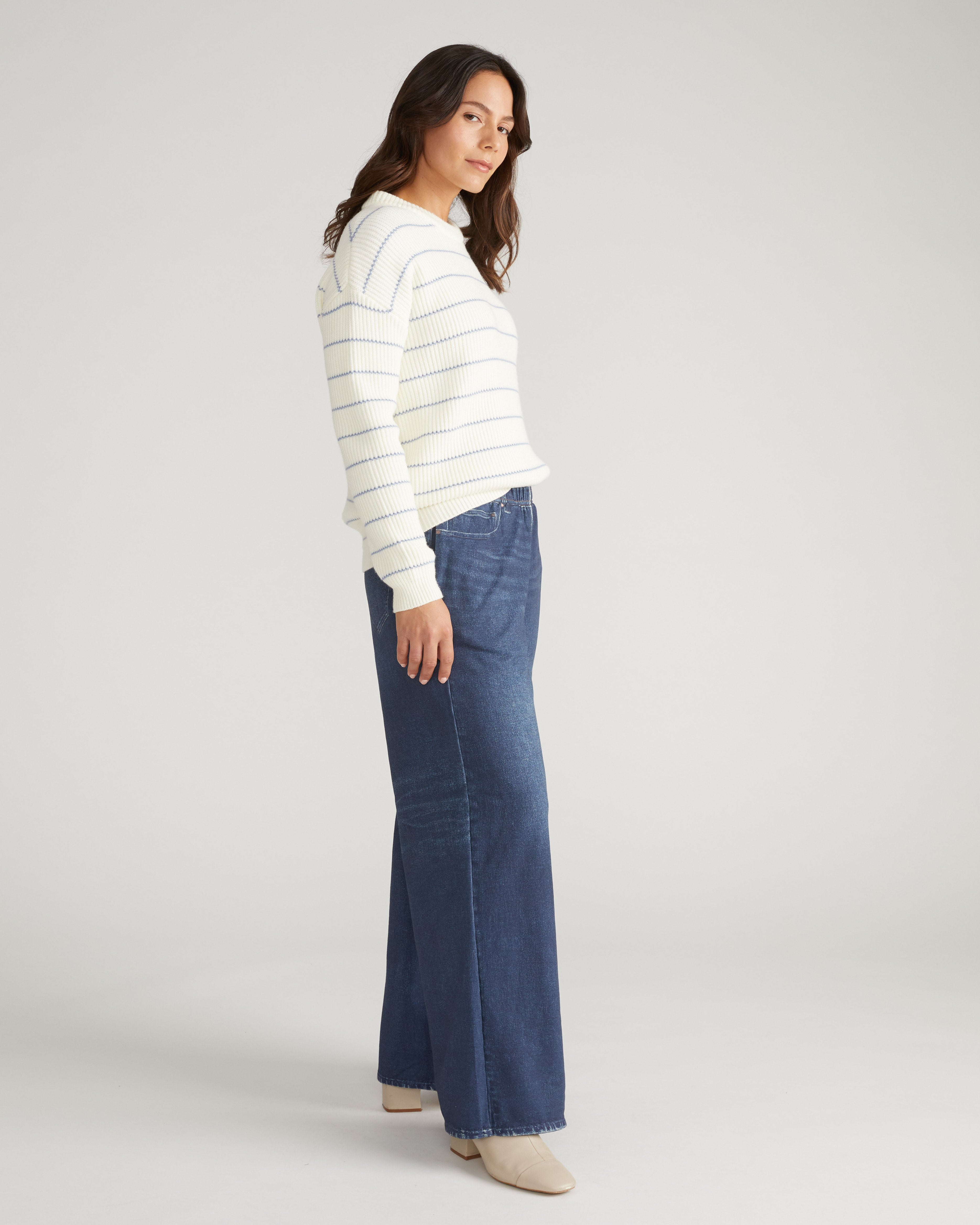 Bruno Sweater - Cream/Blue Grey Microstripe