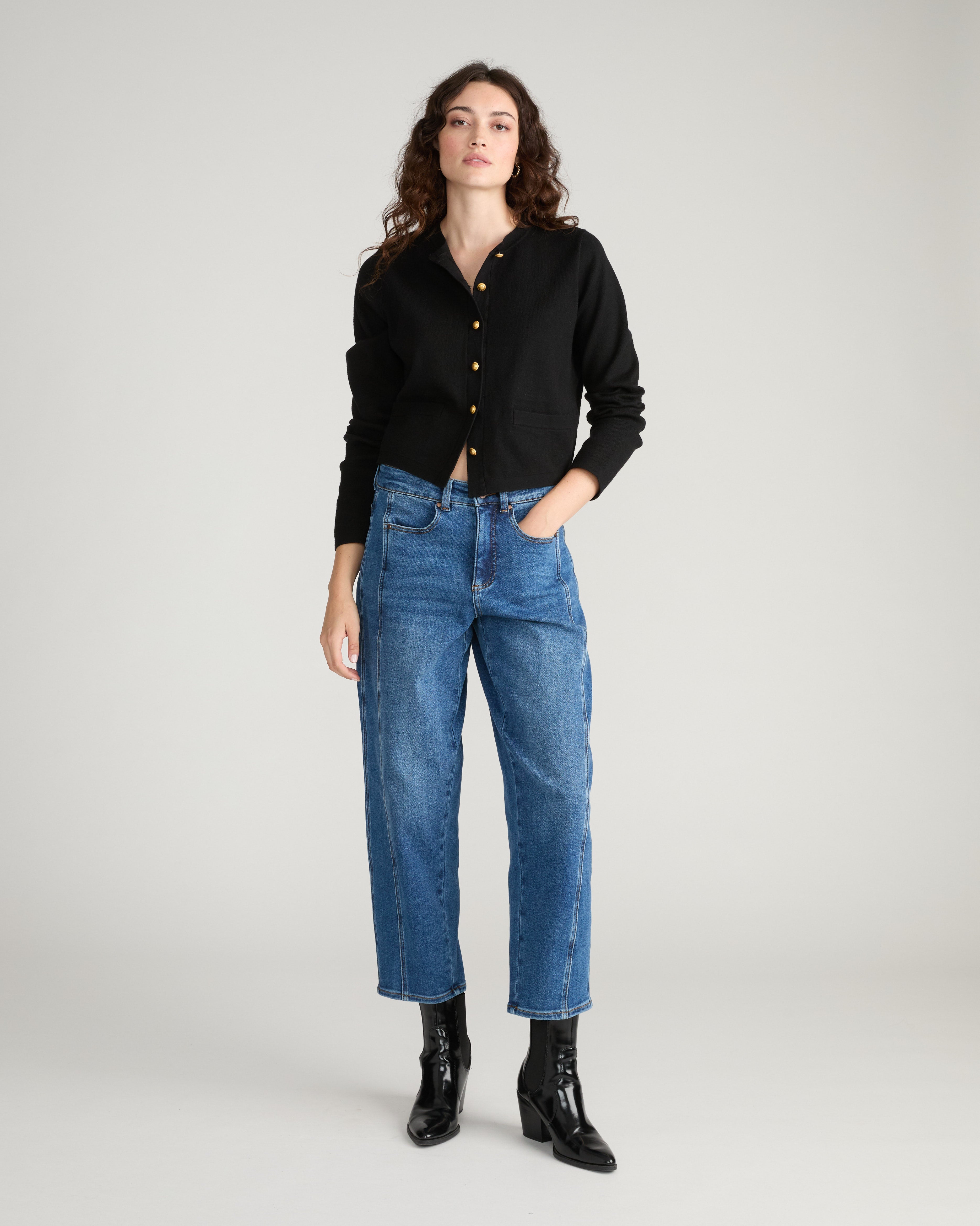 Gabrielle Button-Front Cardigan - Black