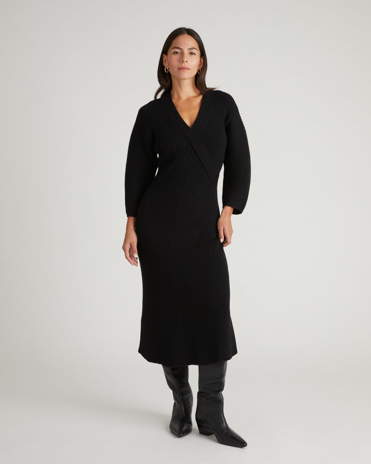 Better-Than-Wool Faux Wrap Dress - Black