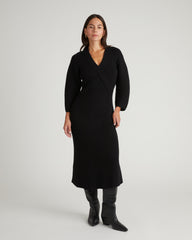 Better-Than-Wool Faux Wrap Dress - Black