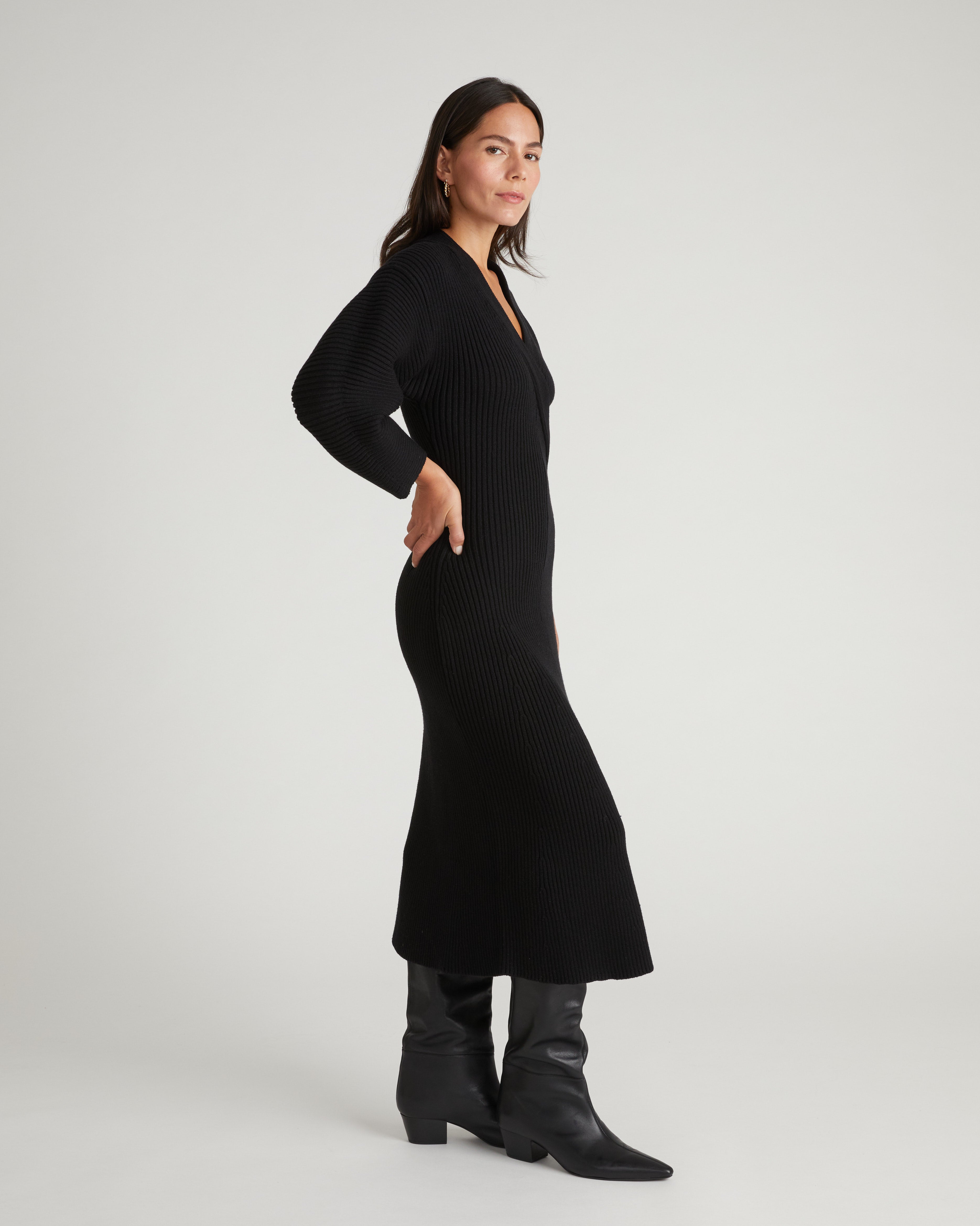 Better-Than-Wool Faux Wrap Dress - Black