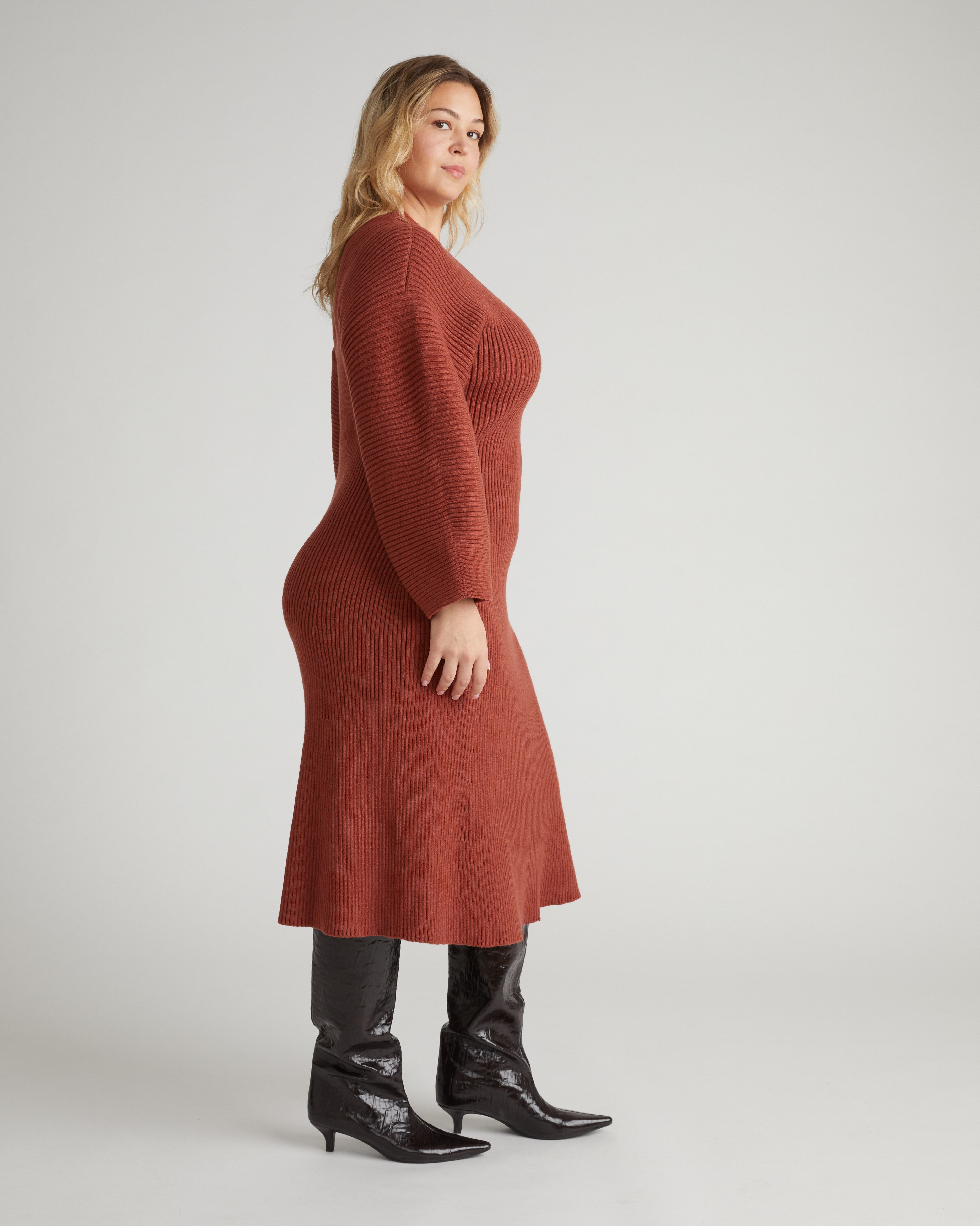 Better-Than-Wool Faux Wrap Dress - Cognac