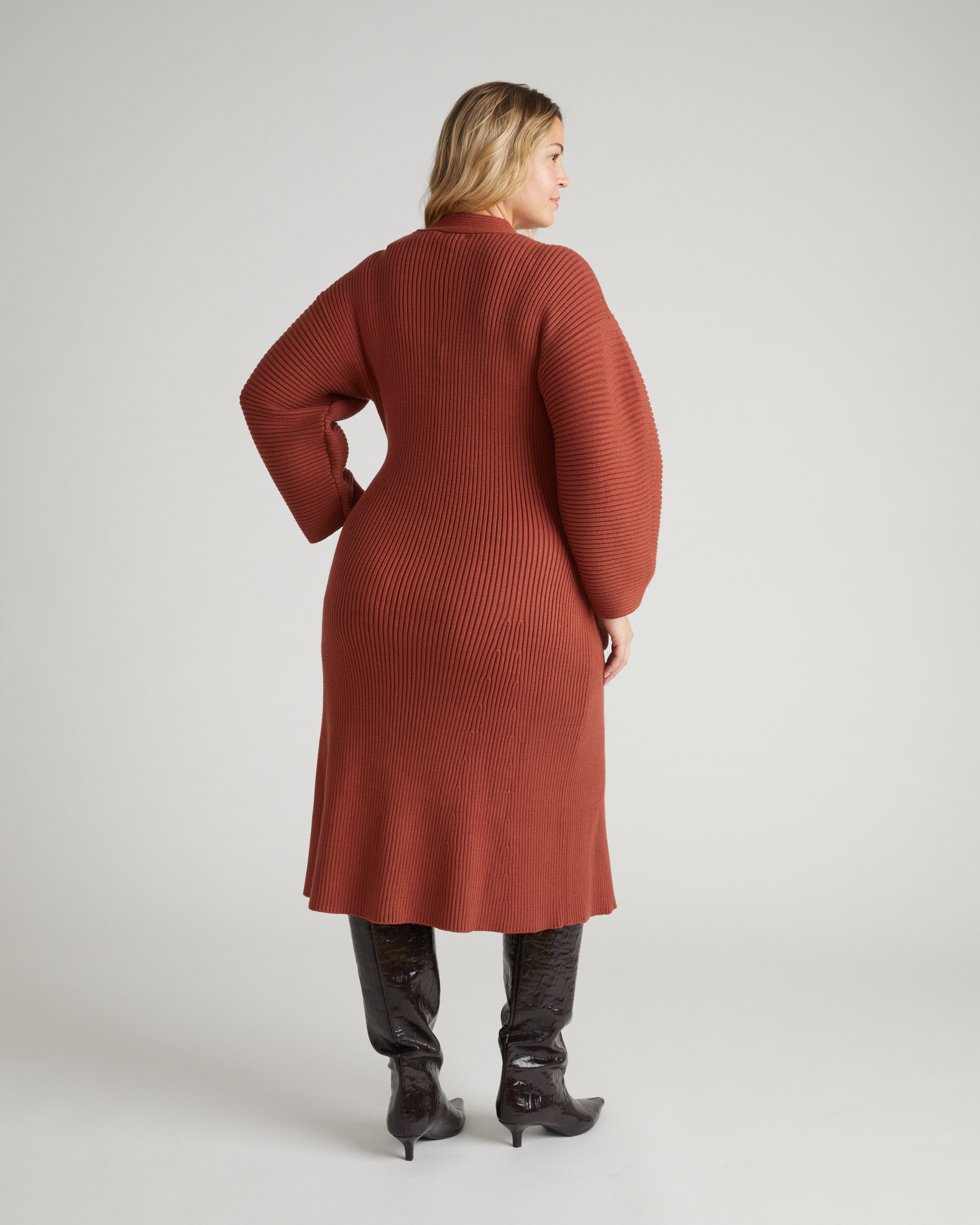 Better-Than-Wool Faux Wrap Dress - Cognac
