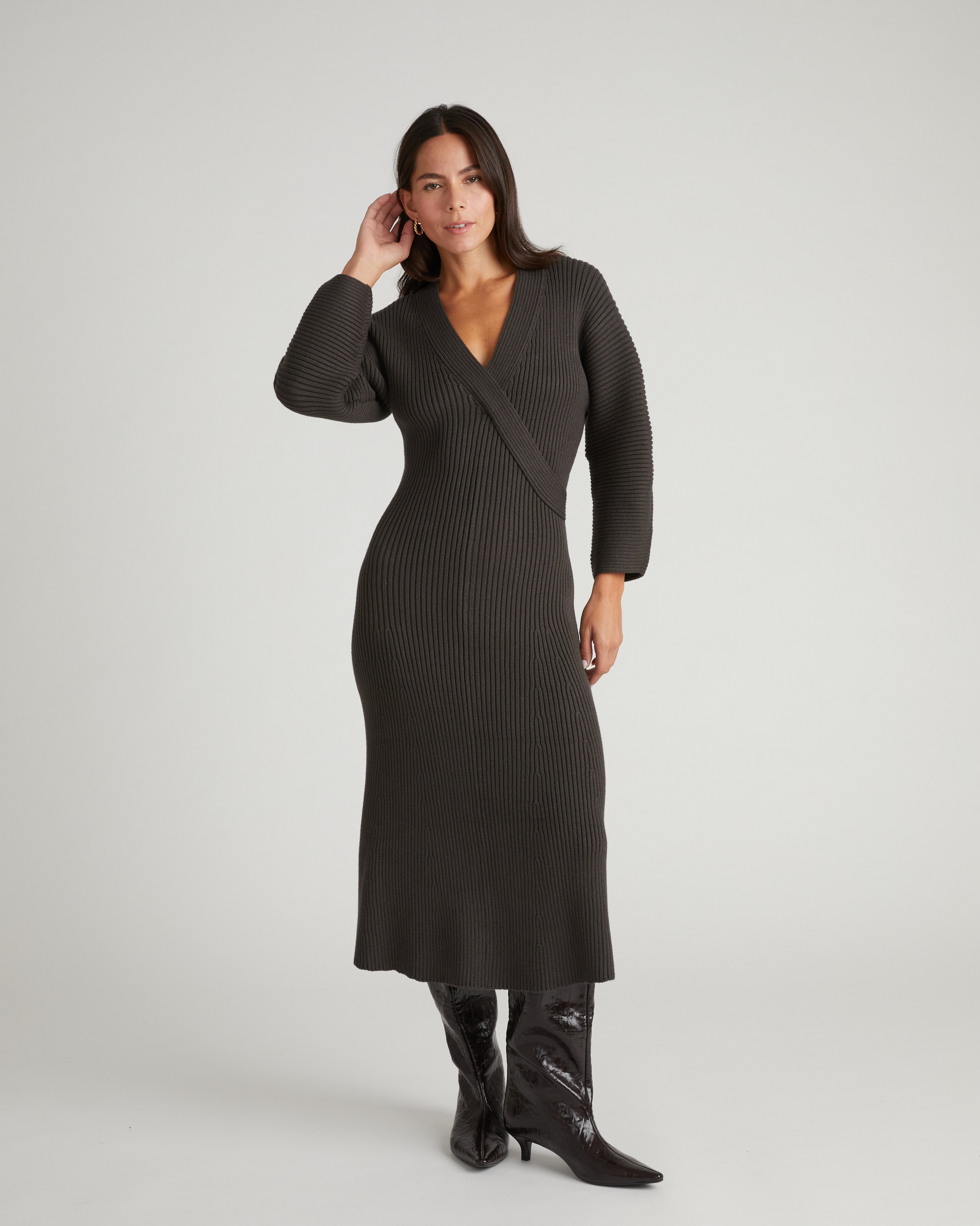 Better-Than-Wool Faux Wrap Dress - Graphite