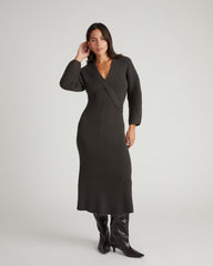 Better-Than-Wool Faux Wrap Dress - Graphite
