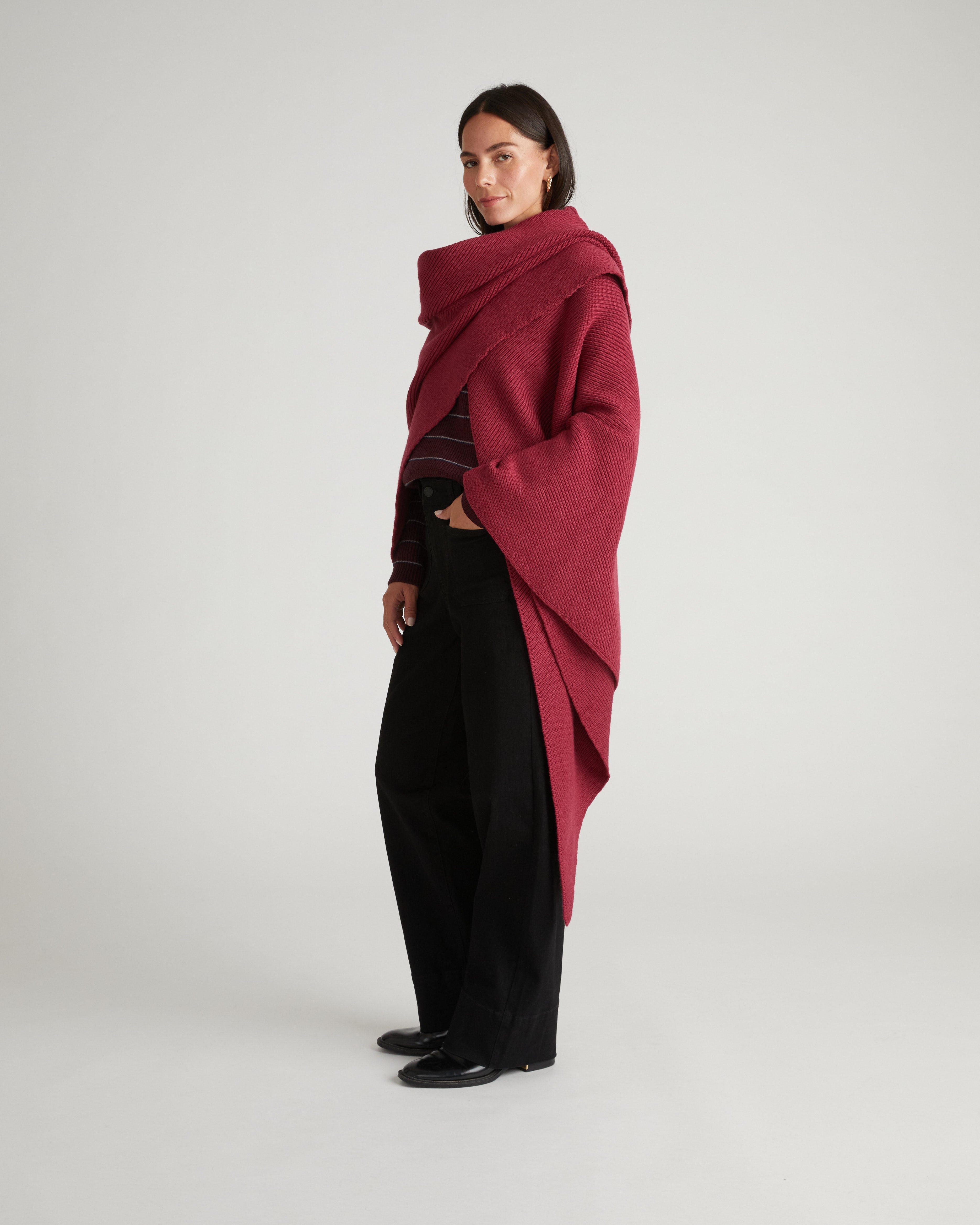 Better-Than-Wool Knitted Wrap - Red Plum