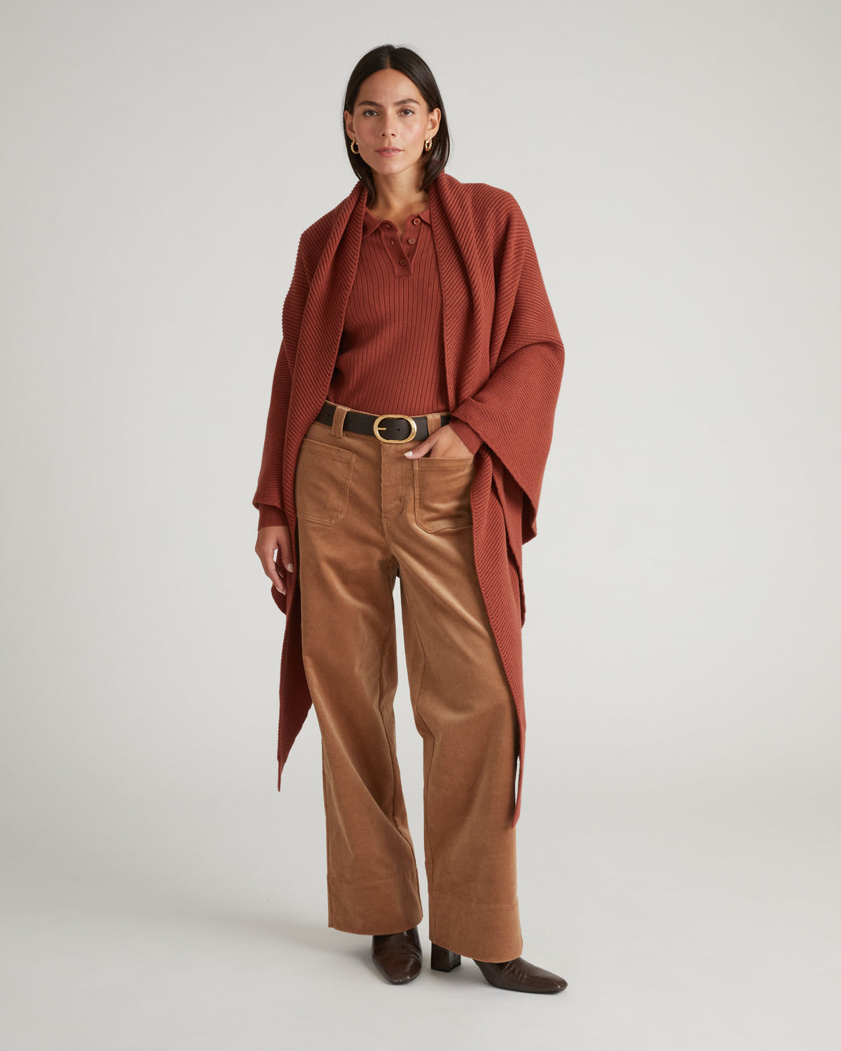 Better-Than-Wool Knitted Wrap - Cognac