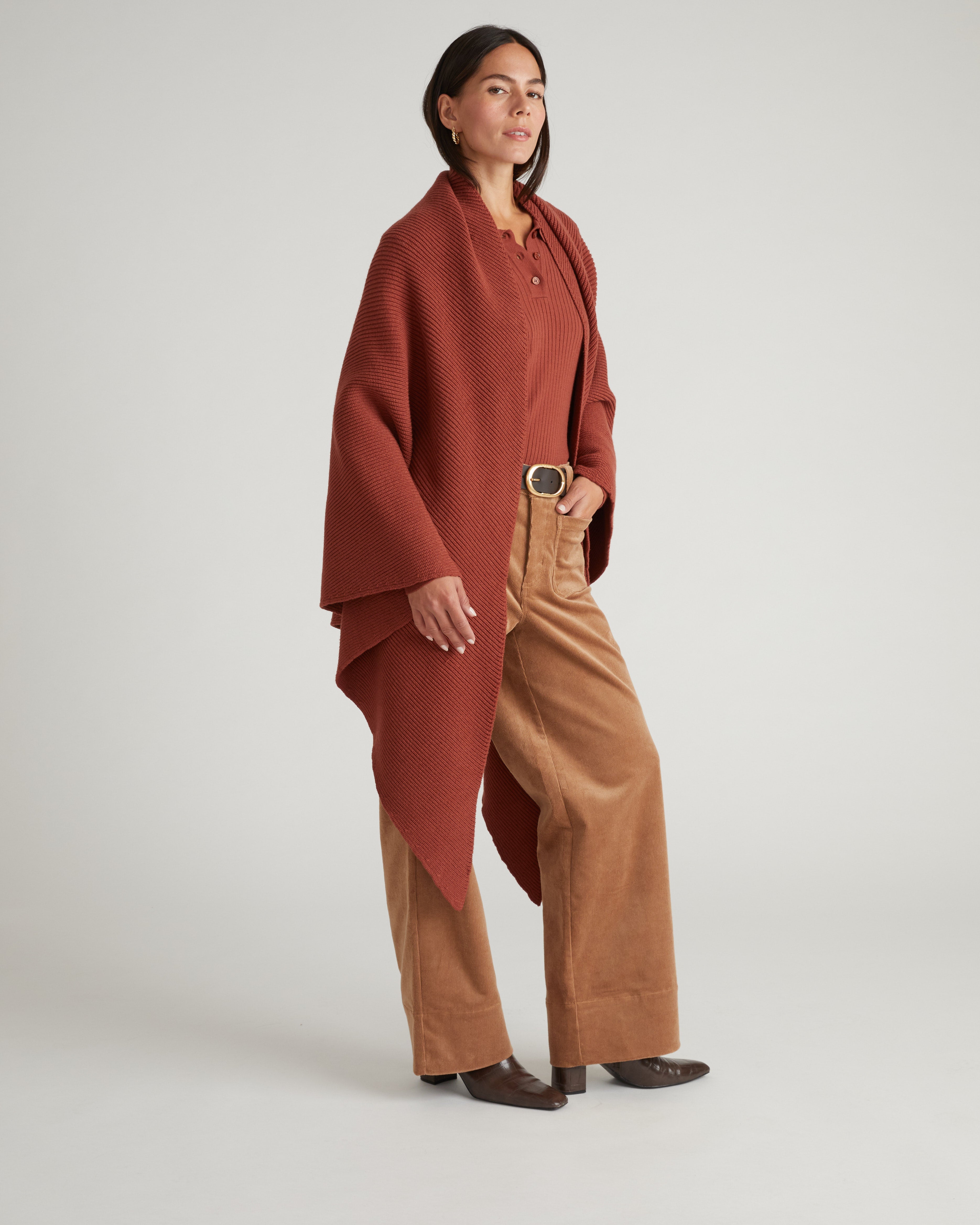 Better-Than-Wool Knitted Wrap - Cognac