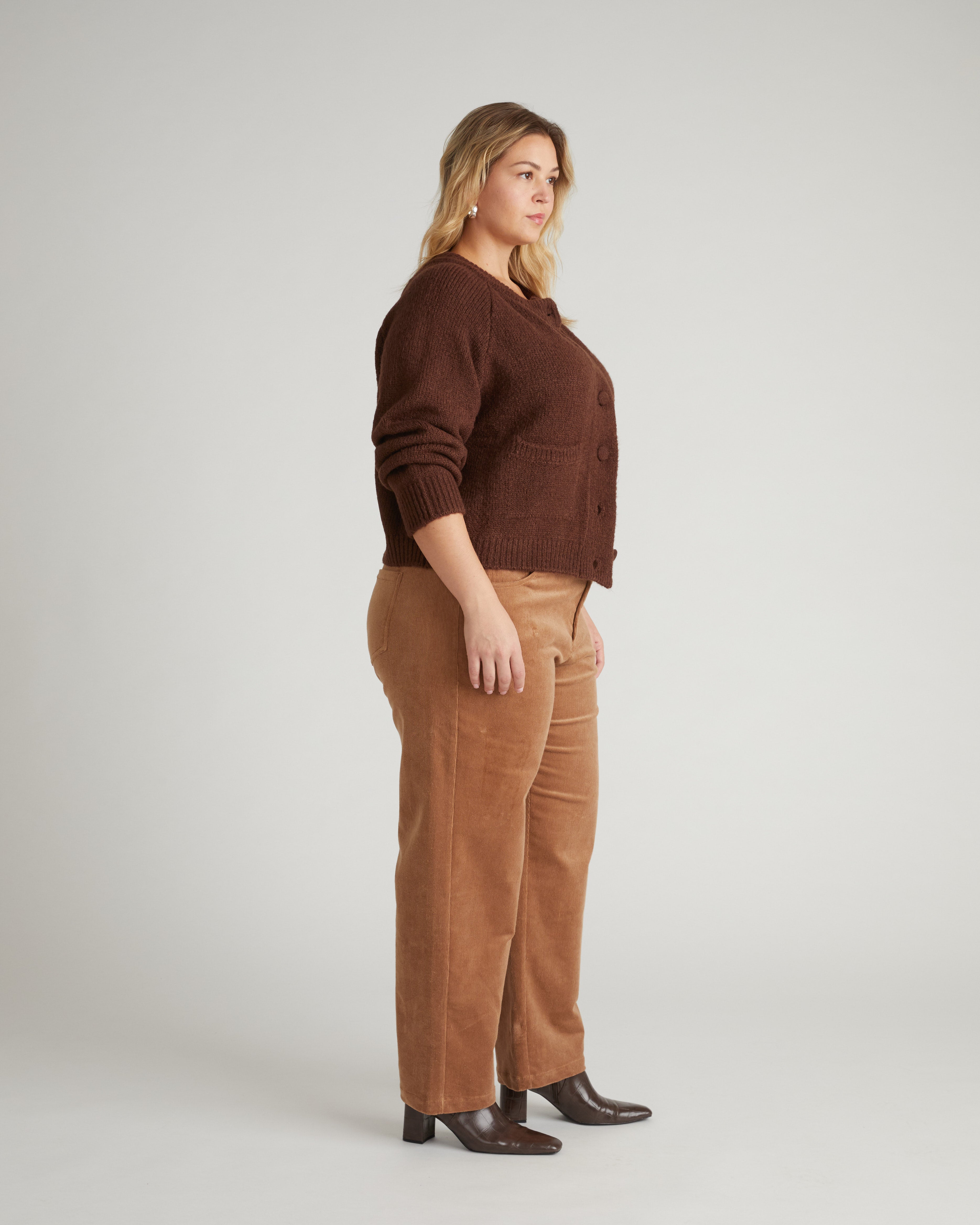 Beverly Brushed Wool Blend Cardigan - Coffee