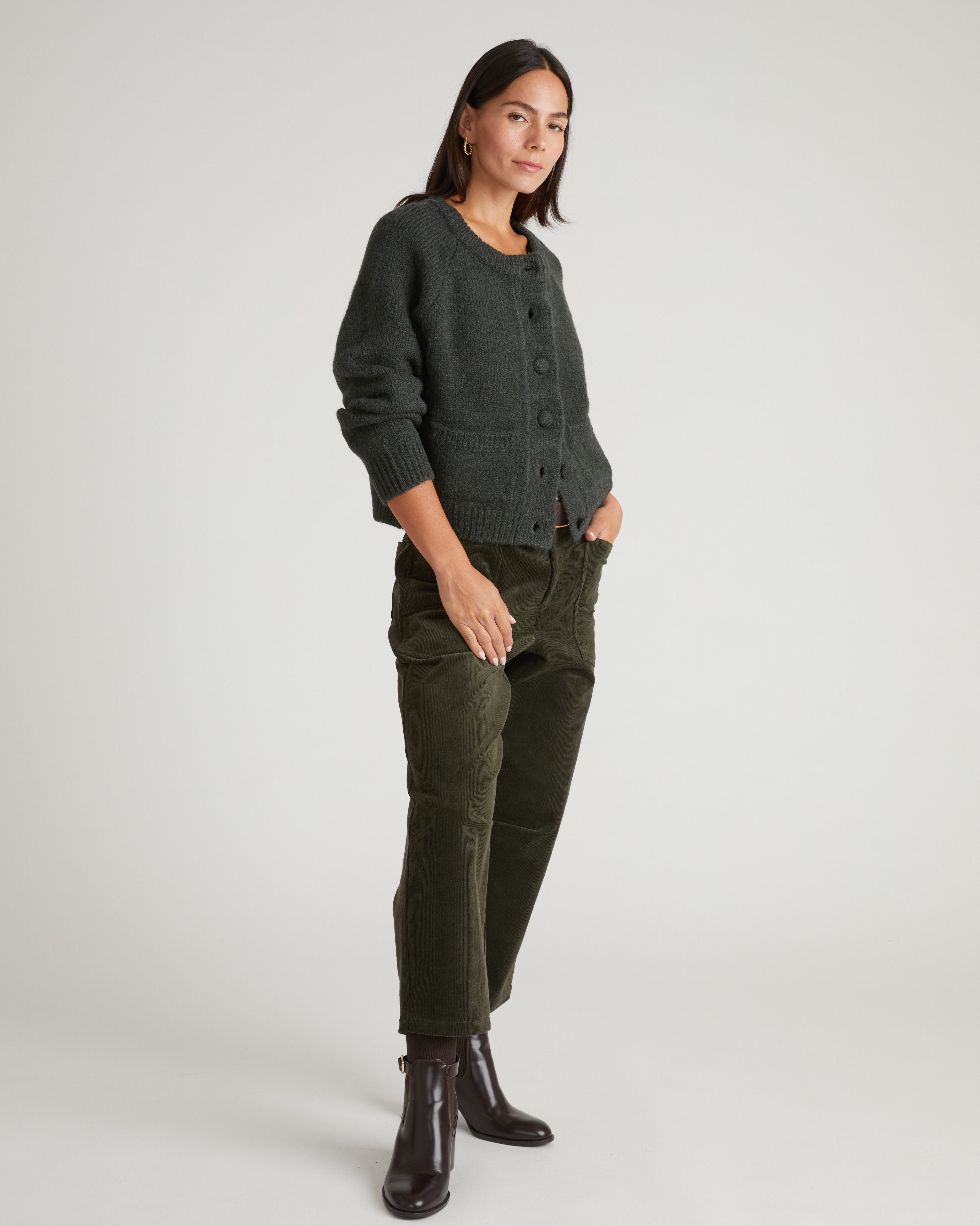 Beverly Brushed Wool Blend Cardigan - Heather Hiking Green