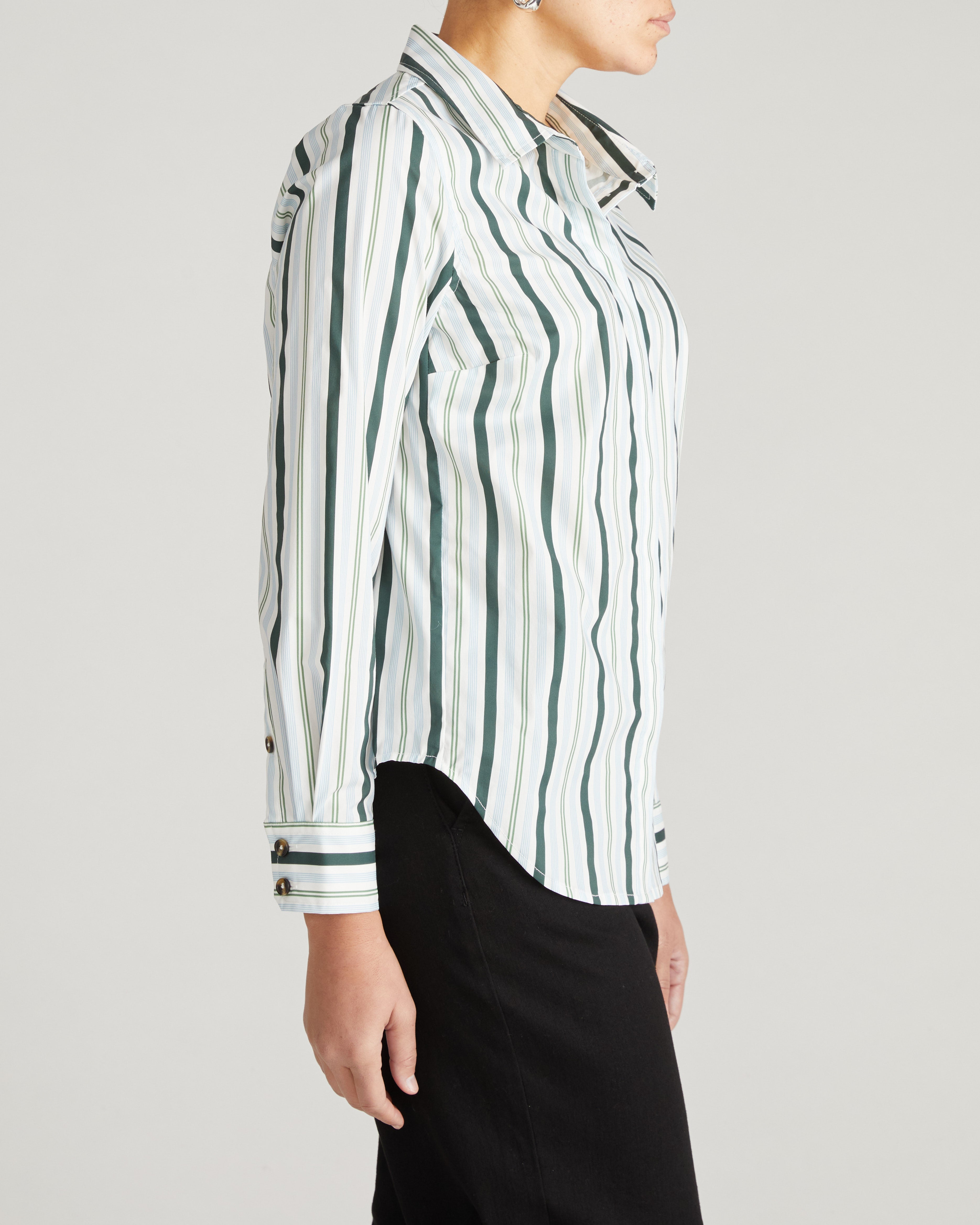 Elbe Stretch Poplin Shirt Classic Fit - Forest Green Multi Stripe