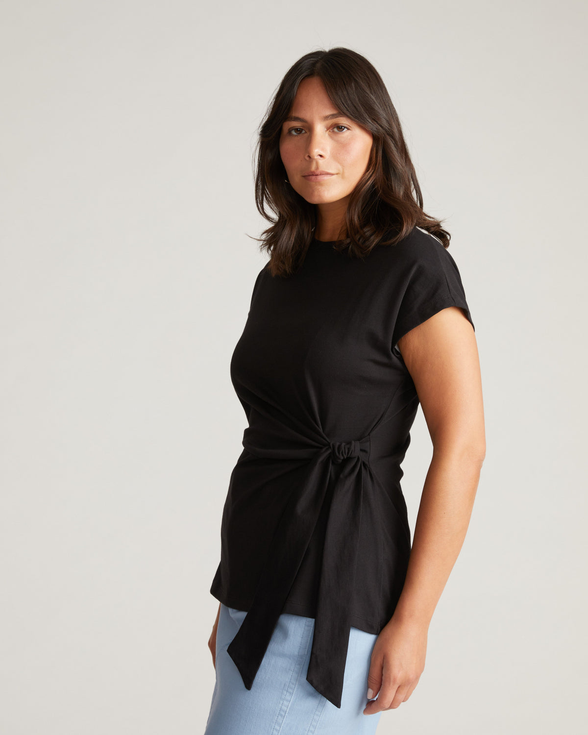 Crescent Breton Stripe Knot Tee - Solid Black