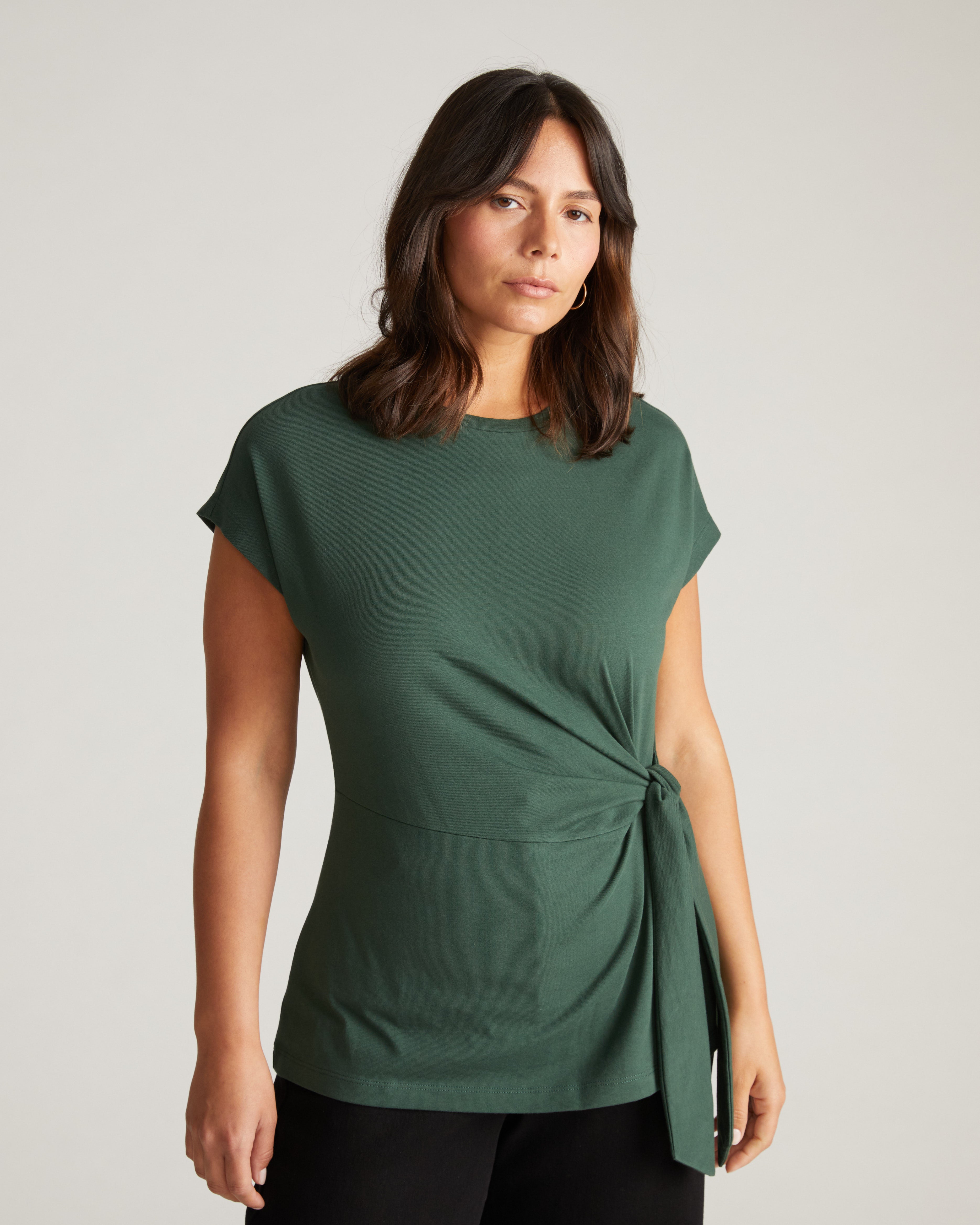 Crescent Breton Stripe Knot Tee - Solid Conifer