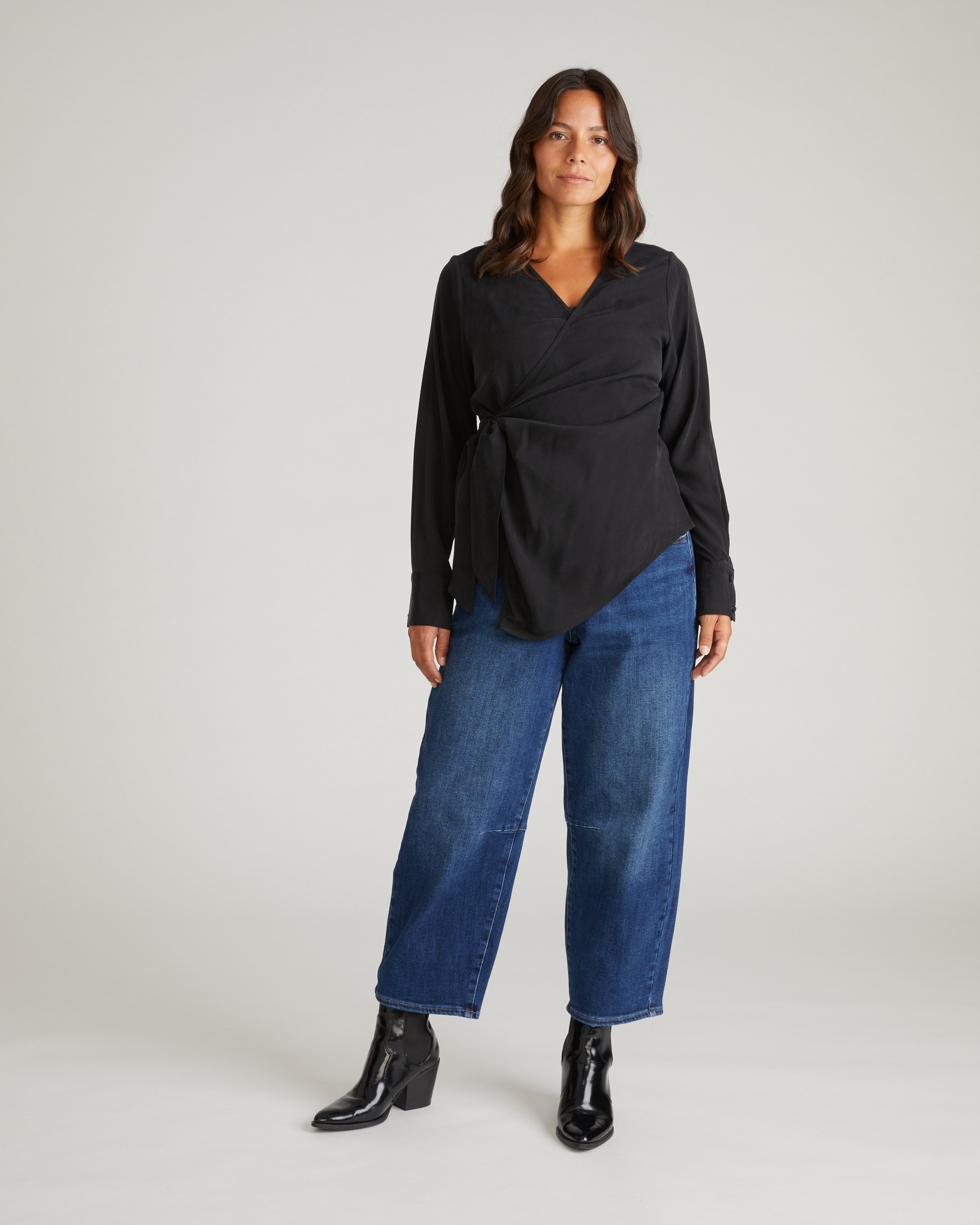 Beacon Stretch Cupro Wrap Shirt - Black
