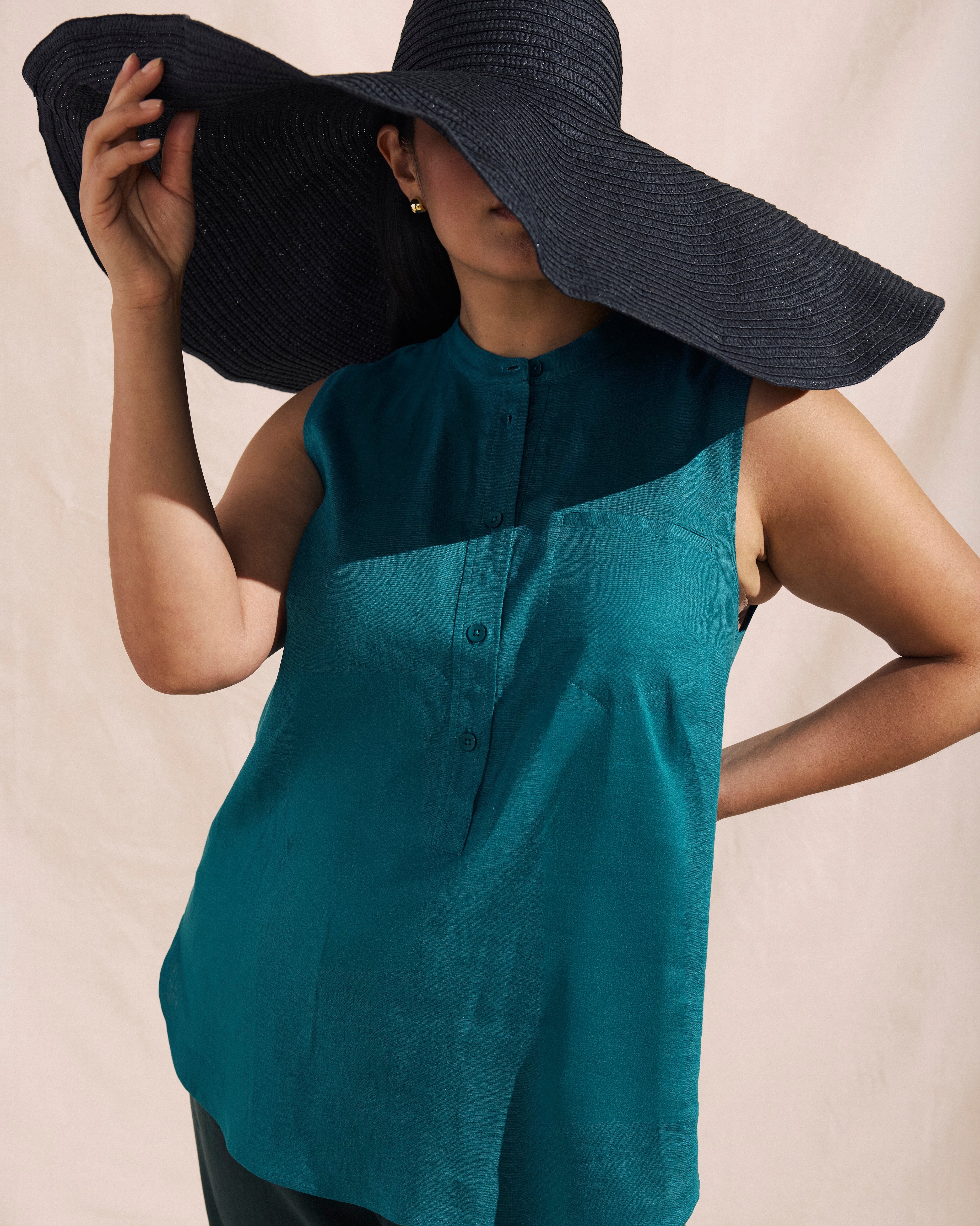 Cameo Sleeveless Linen Blend Tunic - Aurora