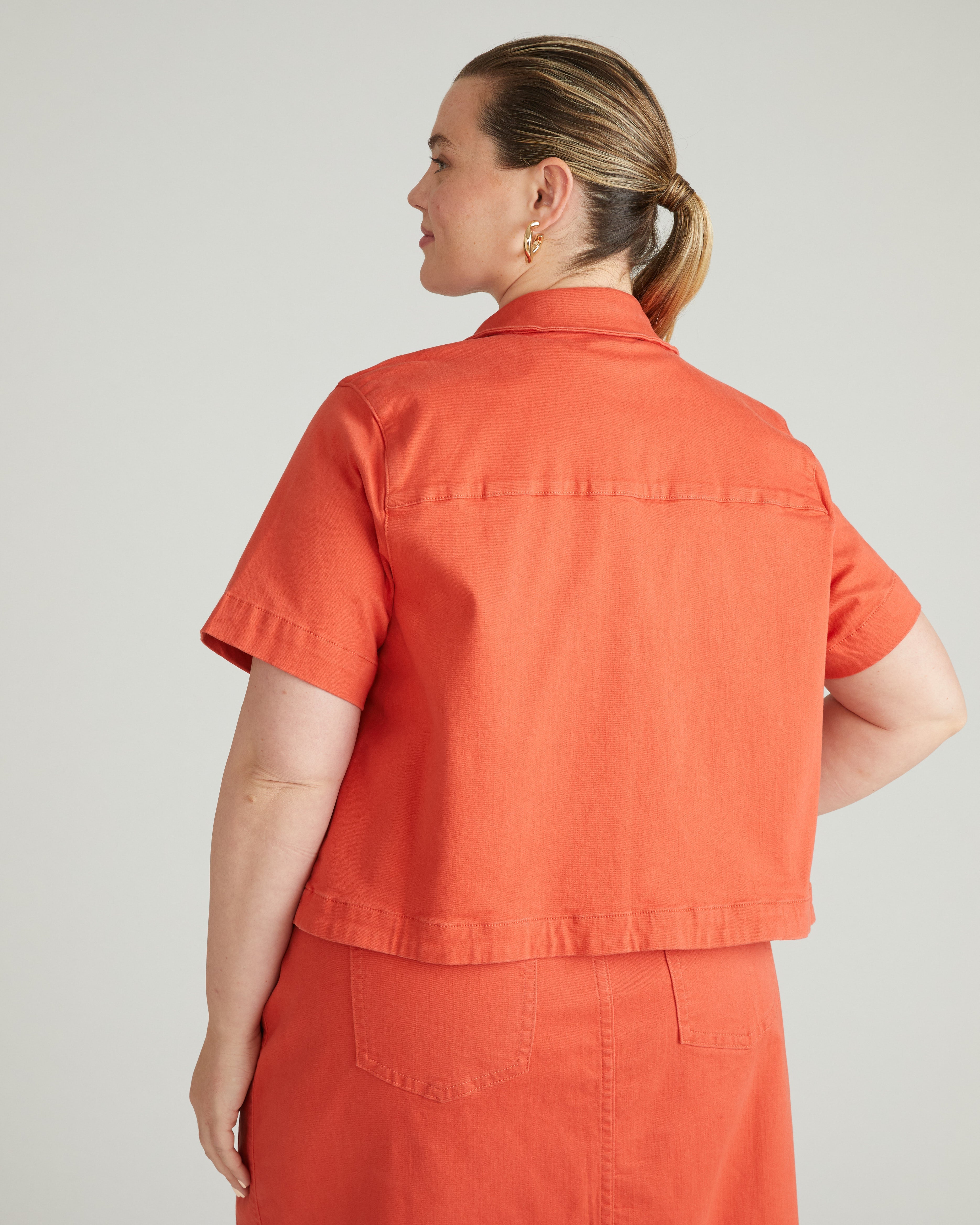 Flynn Short Sleeve Denim Shacket - Coral Reef