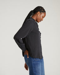 Endora Stretch Cupro Blouse - Black