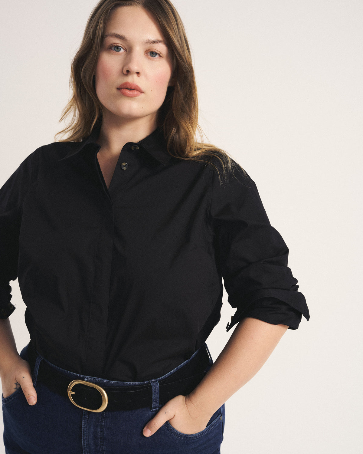 Elbe Stretch Poplin Shirt Classic Fit - Black