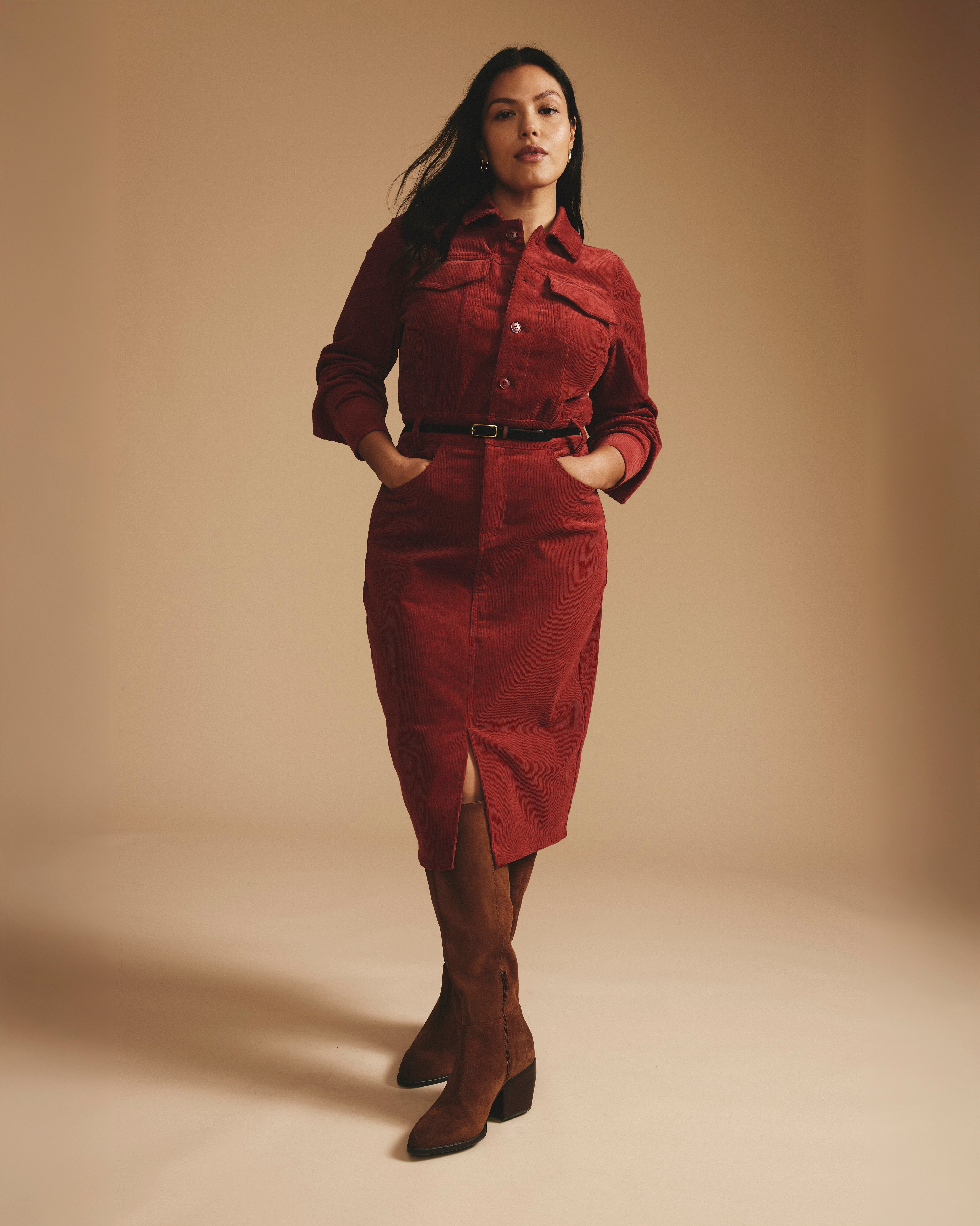 Dakota Corduroy Dress - Autumnal Red
