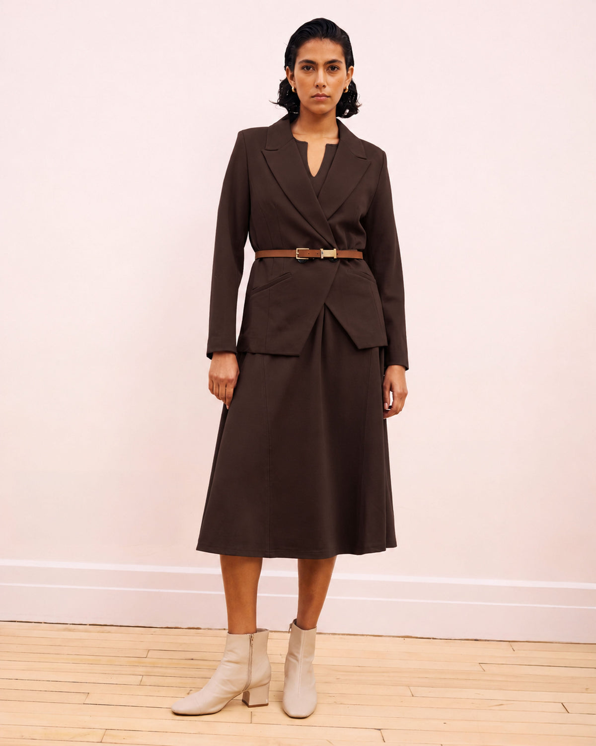 Bianca Double Breasted Ponte Blazer - Espresso