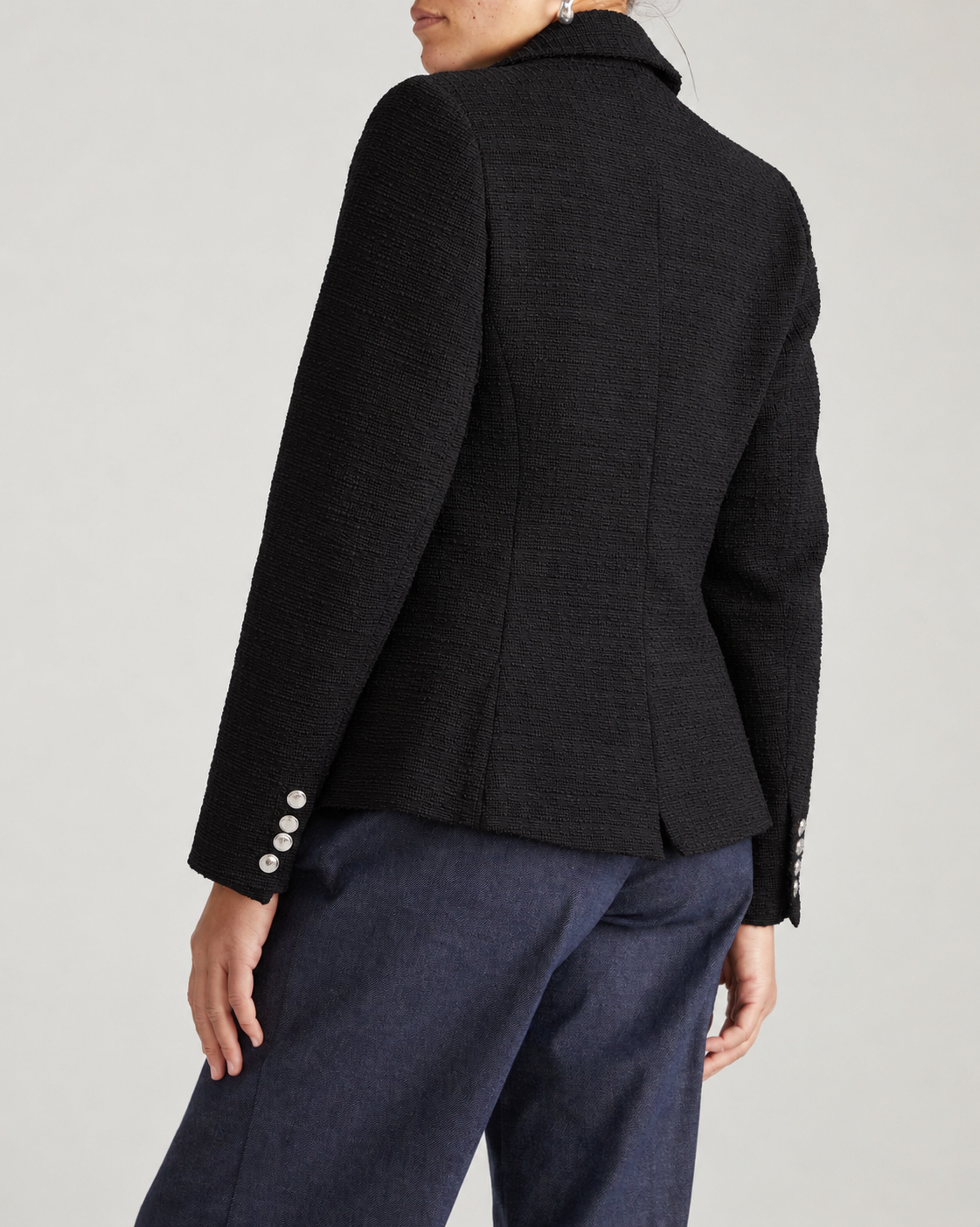 4 Pocket Ponte Blazer - Black Tweed with Silver Buttons