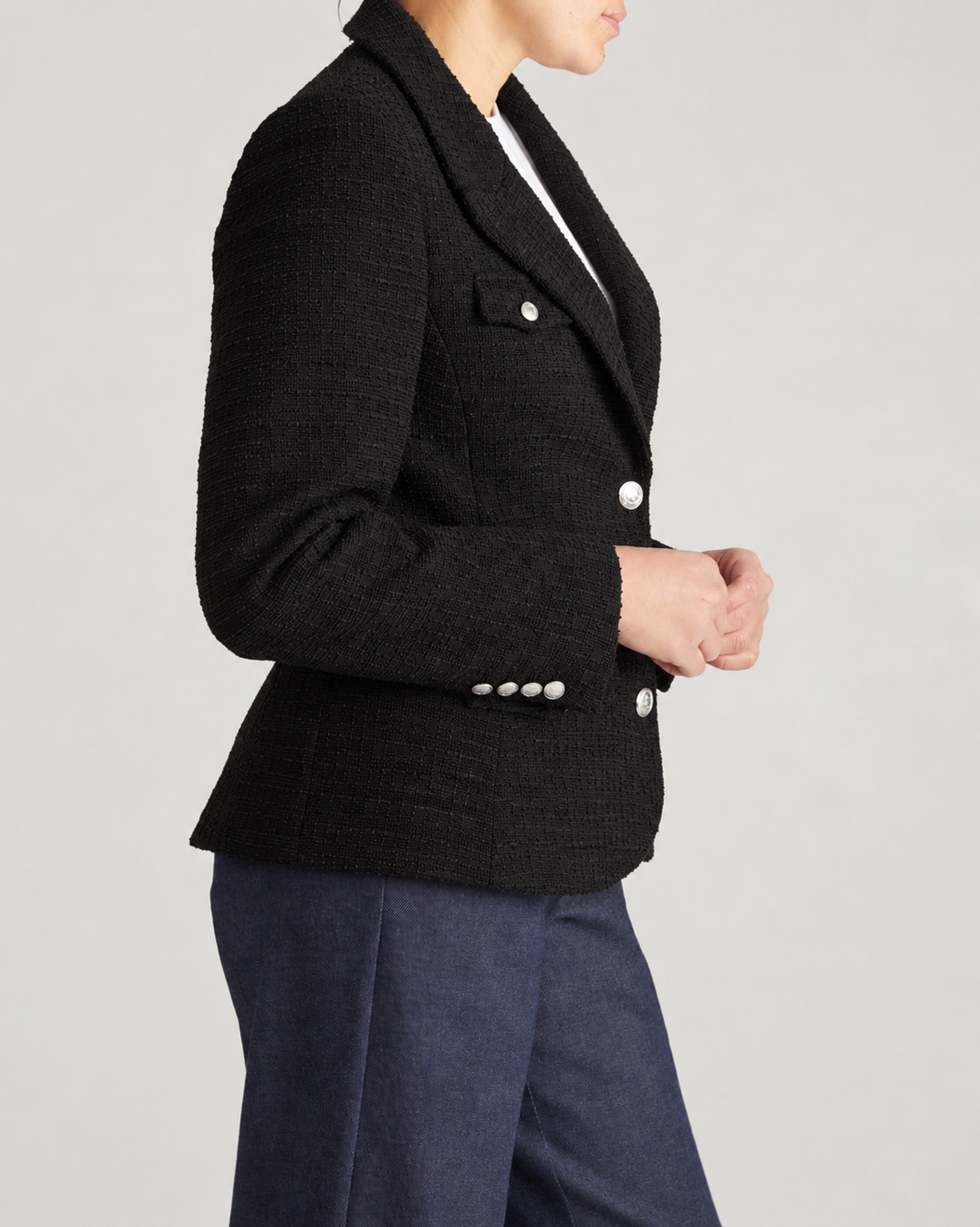 4 Pocket Ponte Blazer - Black Tweed with Silver Buttons